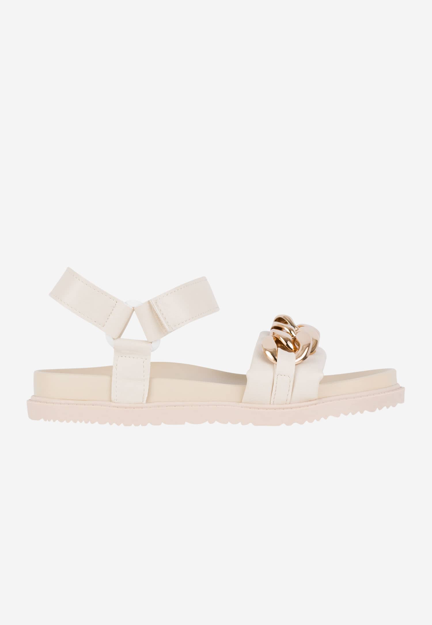 WJS płaskie beżowe sandały damskie z łańcuchem