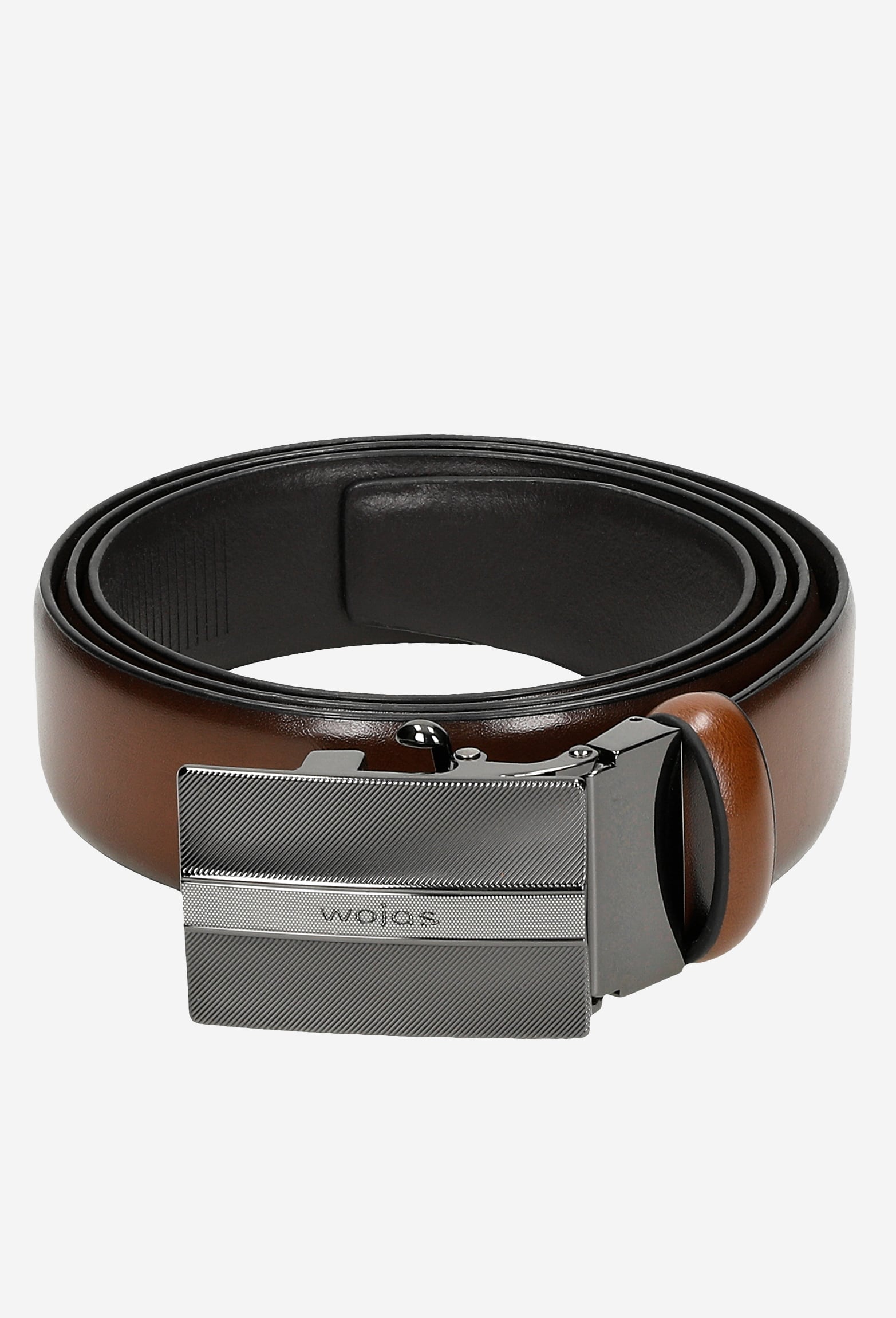 Brązowy skórzany pasek męski z pełną klamrą