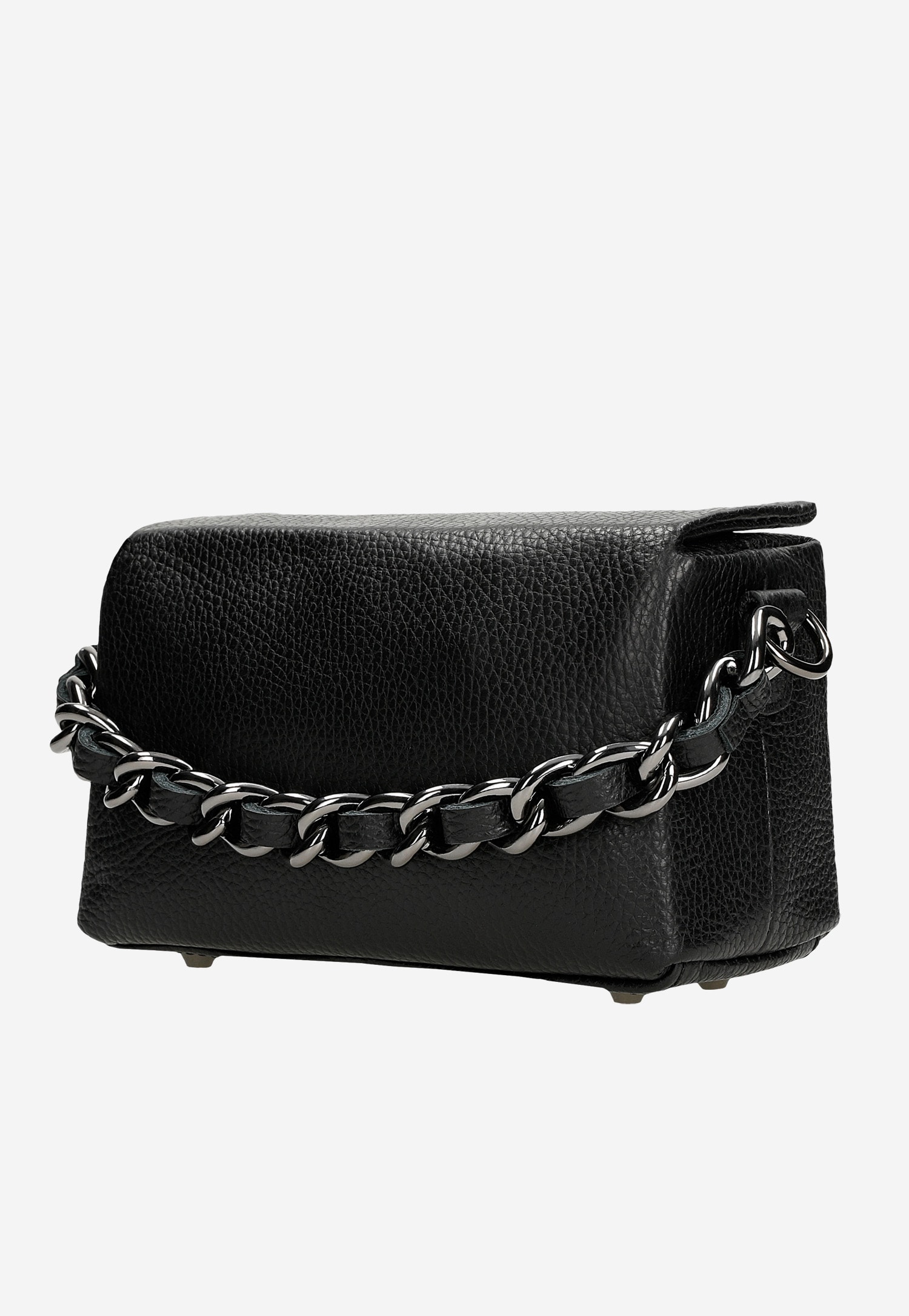 Mała skórzana torebka damska z ozdobnym łańcuszkiem