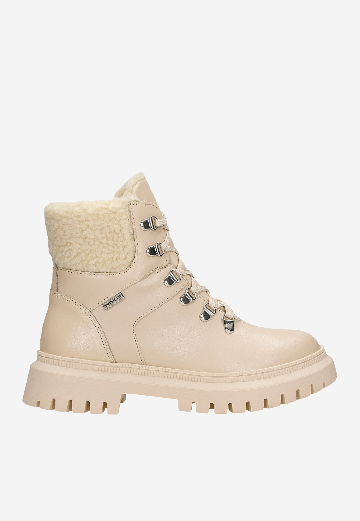 Beżowe ocieplane trzewiki damskie ze skóry licowej