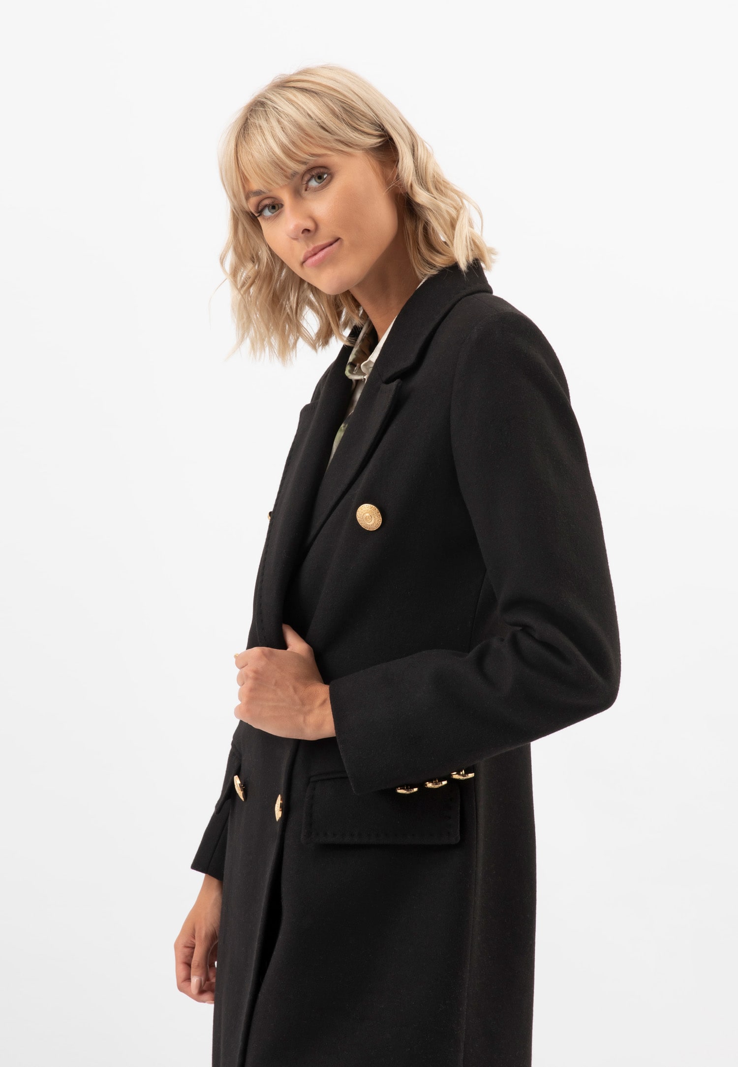 RELAKS elegancki czarny płaszcz damski