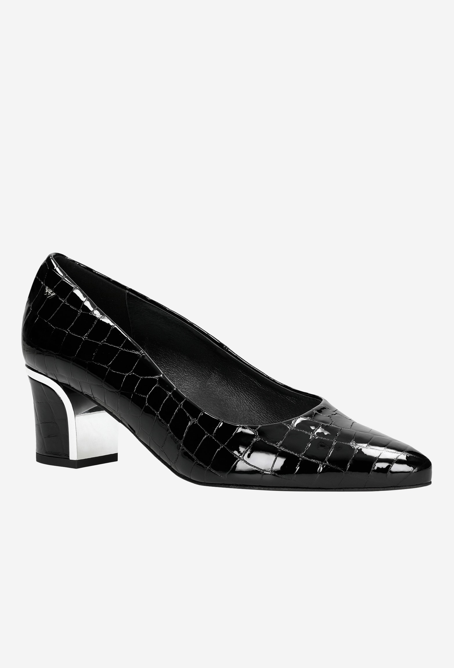 Czarne czółenka damskie z ozdobnym obcasem