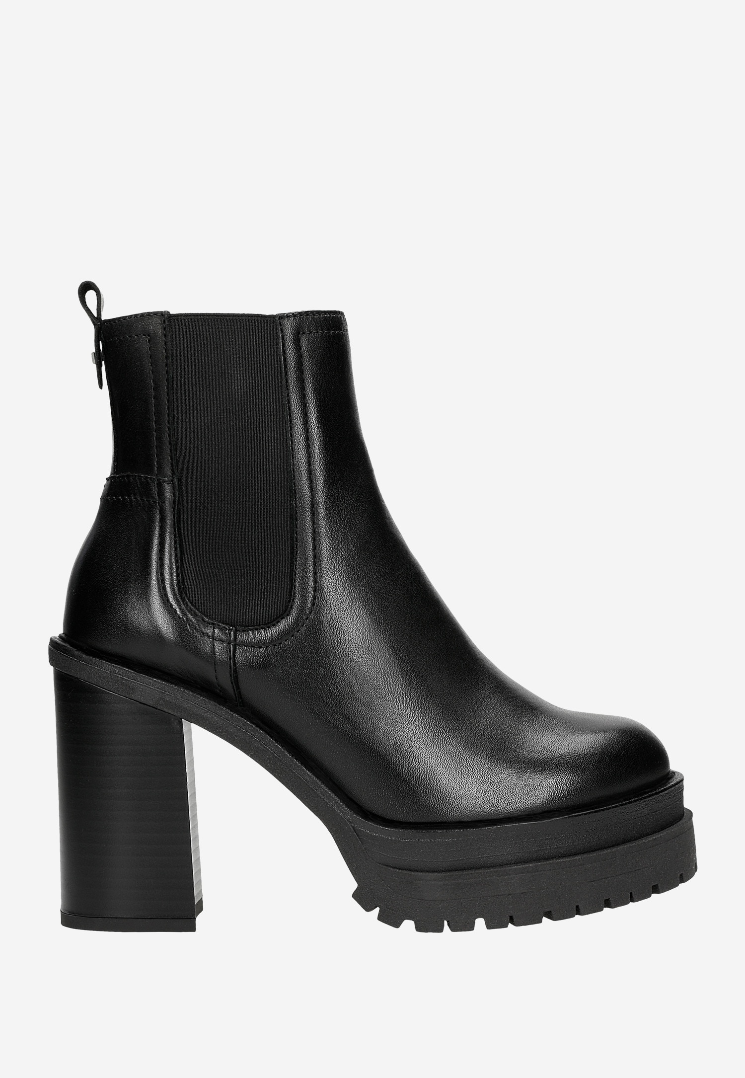 Czarne skórzane botki damskie na słupku