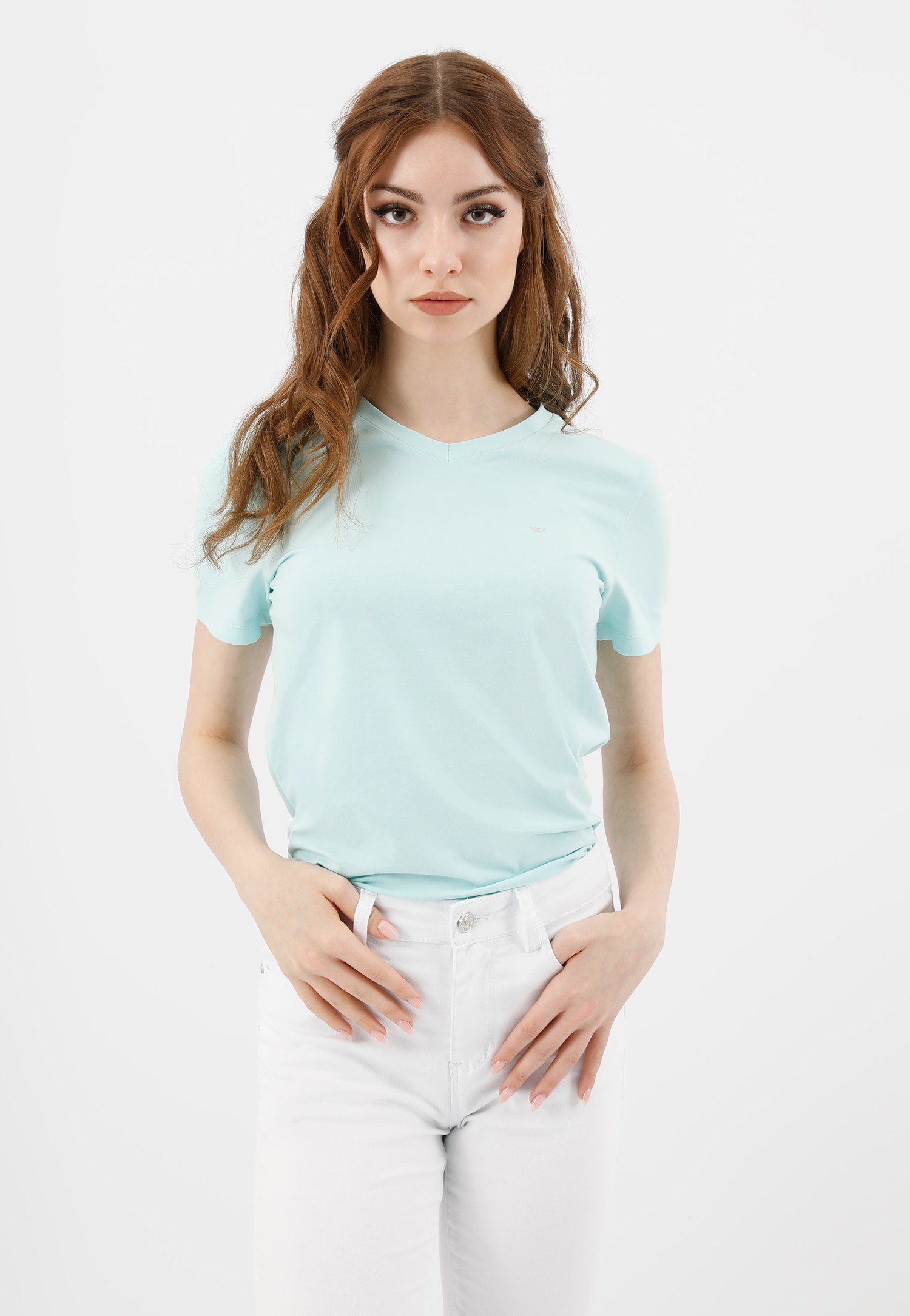 Jasnoniebieska bawełniana koszulka damska