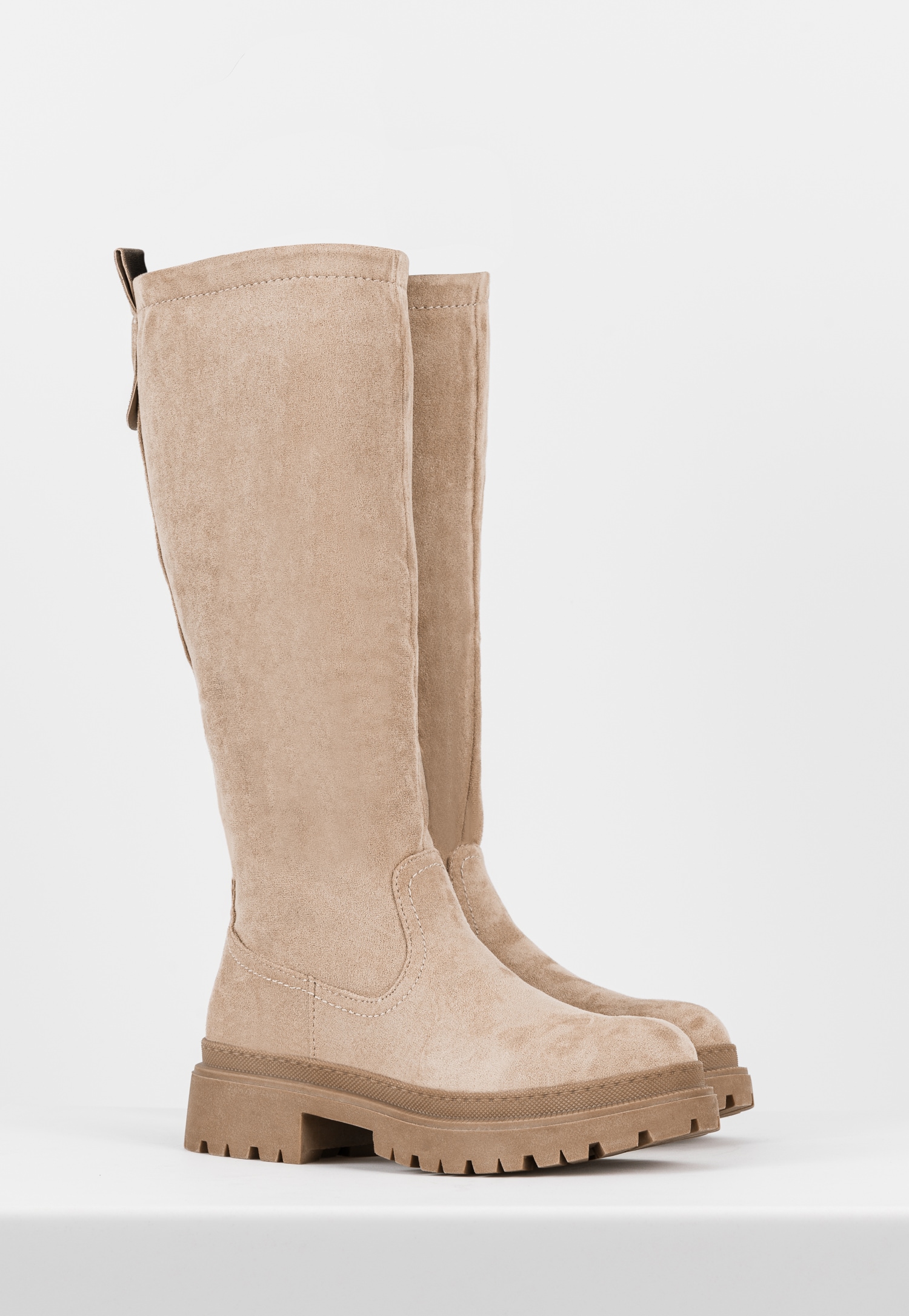 WJS czarne kozaki damskie do kolan na masywnej podeszwie