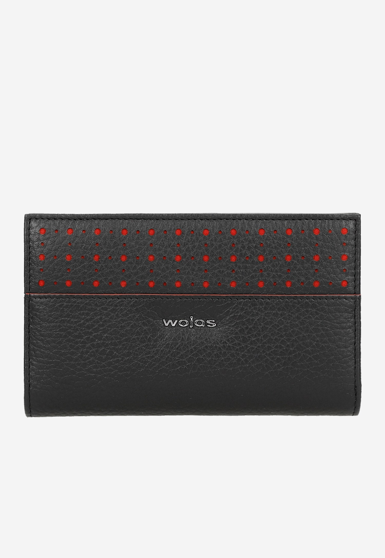 Czarny portfel damski z czerwonymi ozdobnymi kropkami