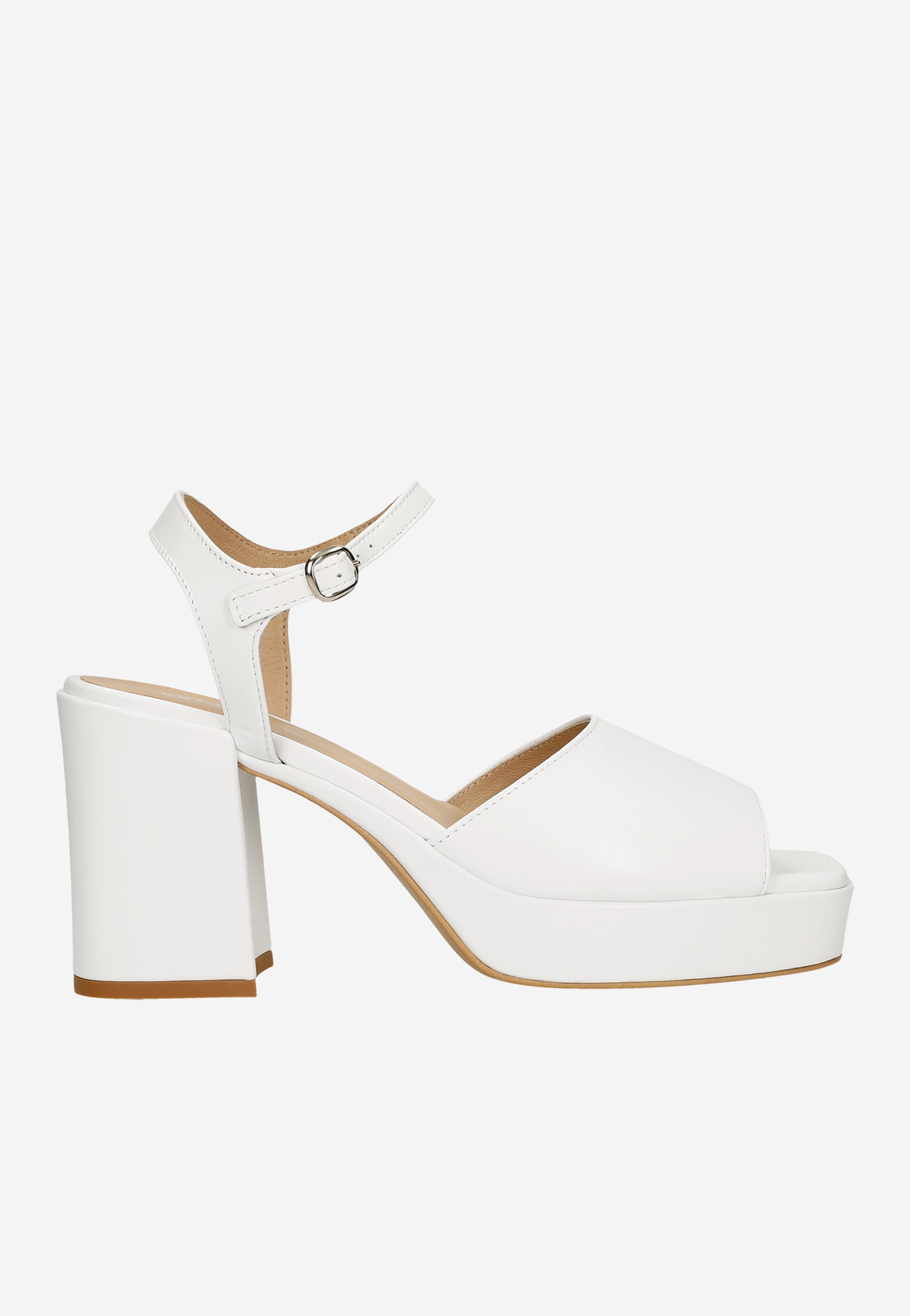 Białe sandały damskie na masywnym obcasie