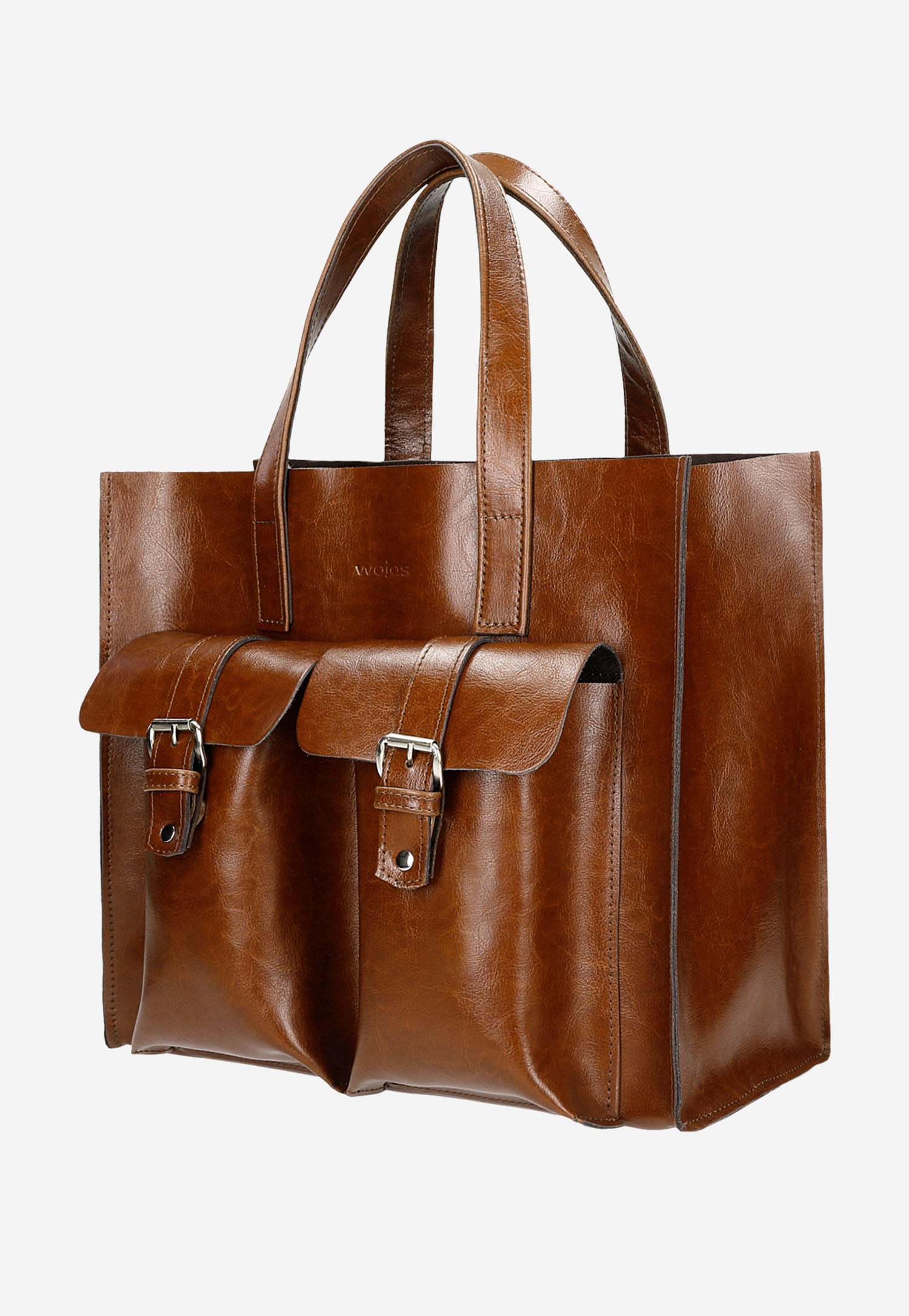 Duża brązowa torebka damska z zewnętrznymi kieszonkami