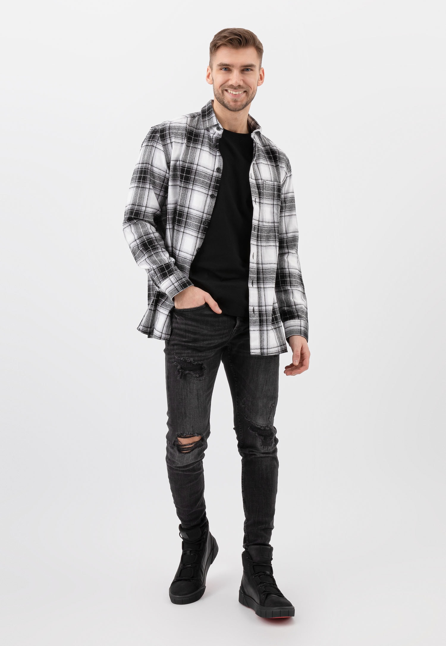 Czarne skórzane trampki męskie ponad kostkę