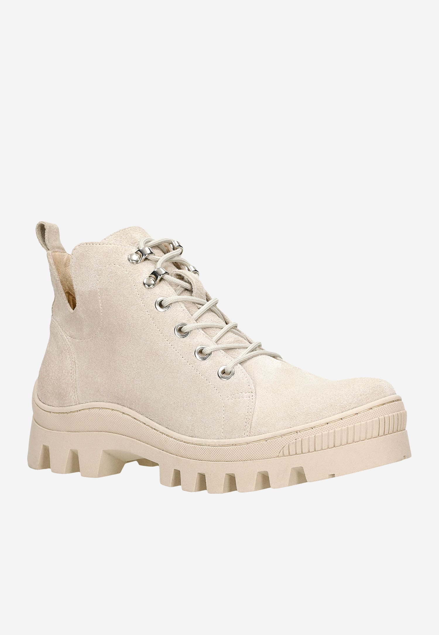 Nowoczesne beżowe trzewiki damskie z wiązaną cholewką