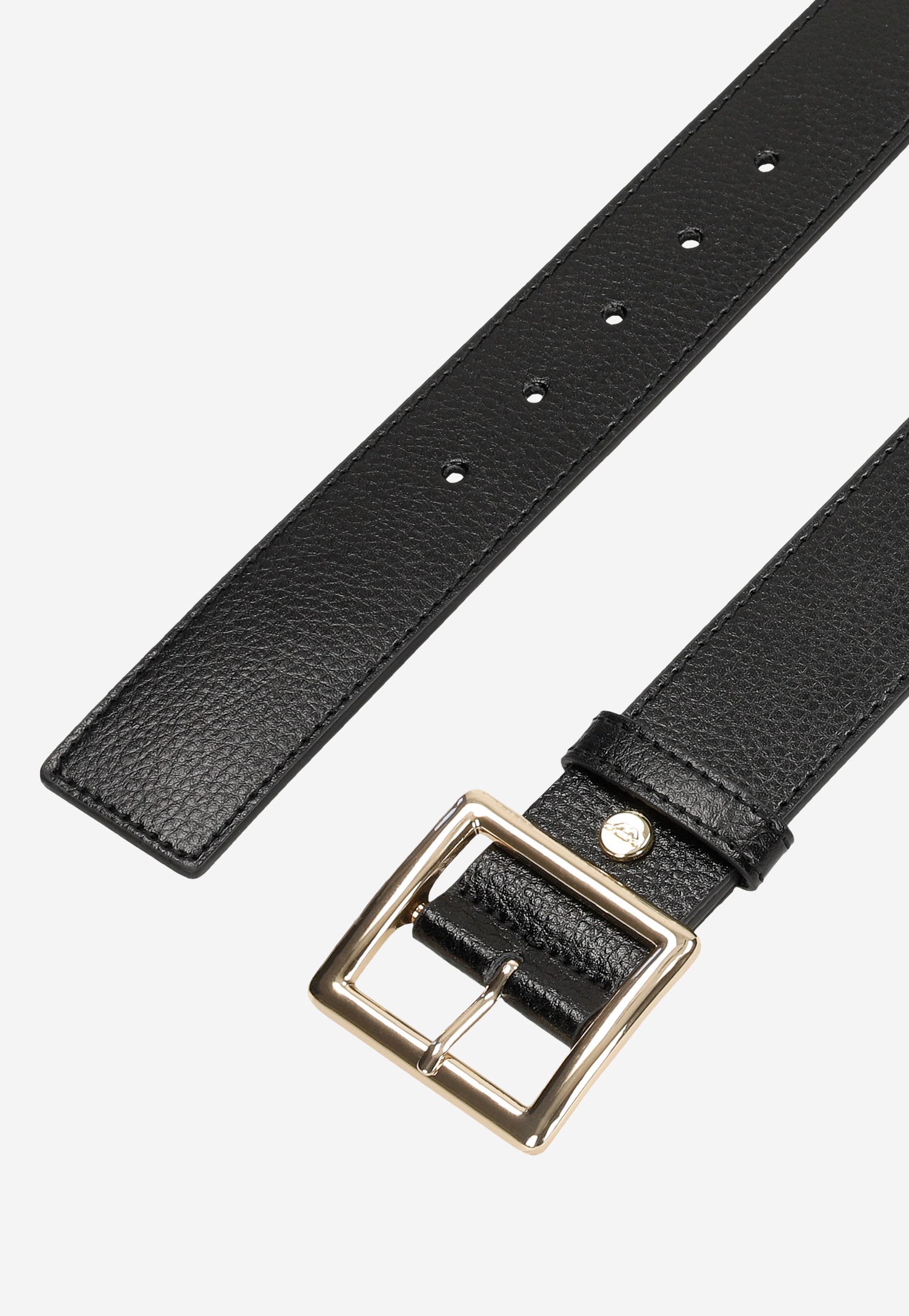 Czarny skórzany pasek damski ze złotą klamrą