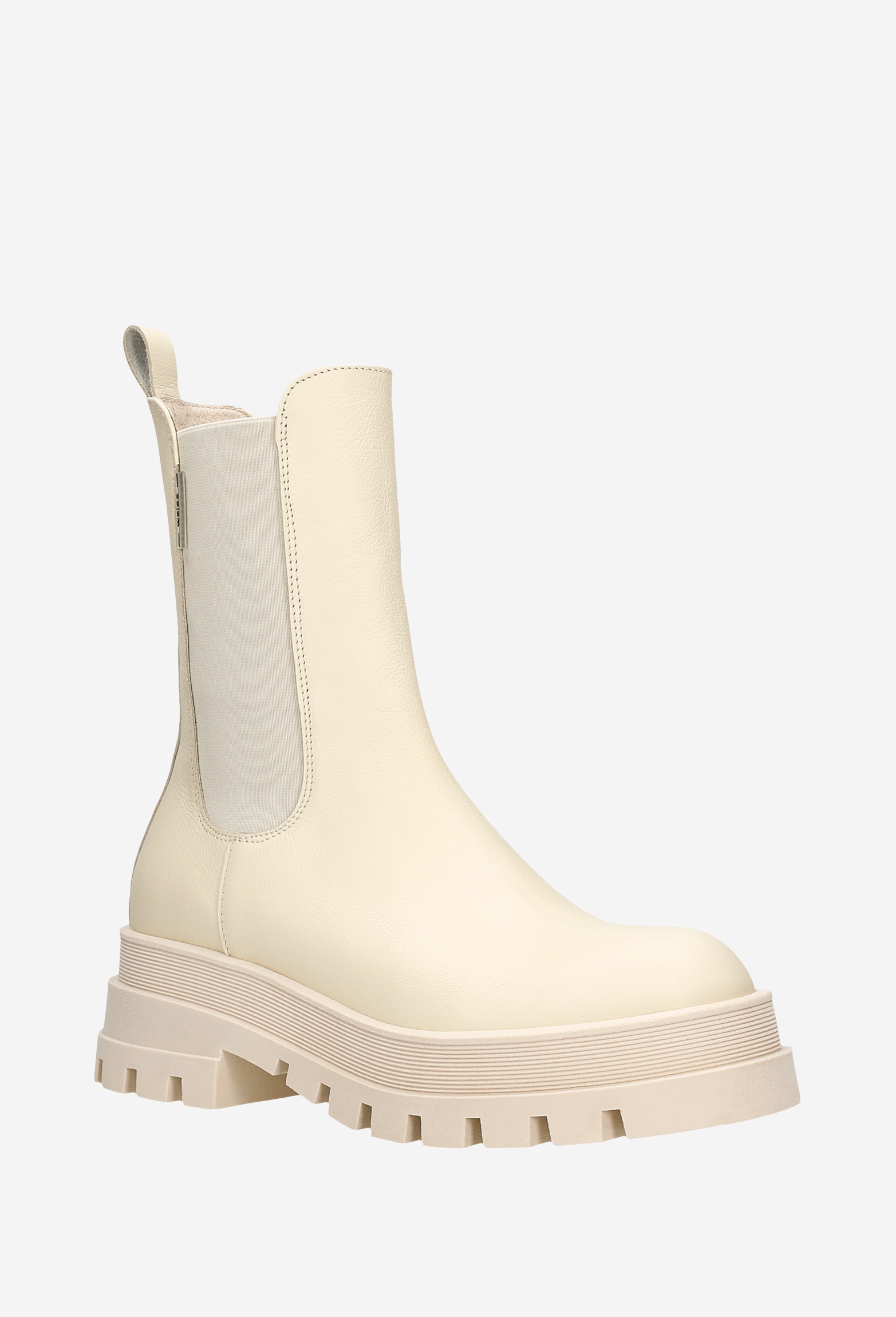 Beżowe designerskie botki damskie z wysoką cholewką