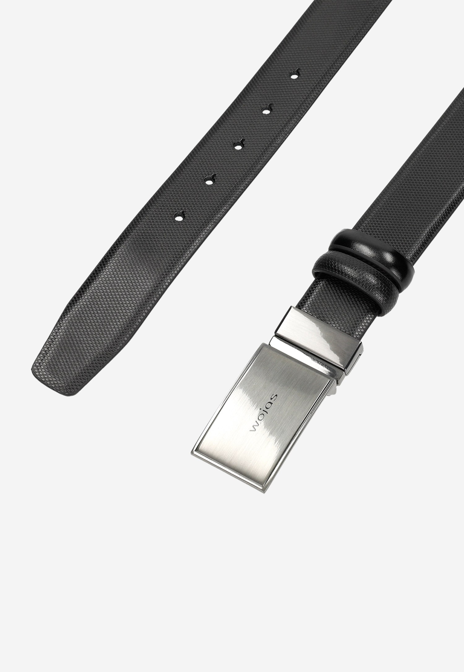 Czarny pasek męski z tłoczeniem i pełną klamrą