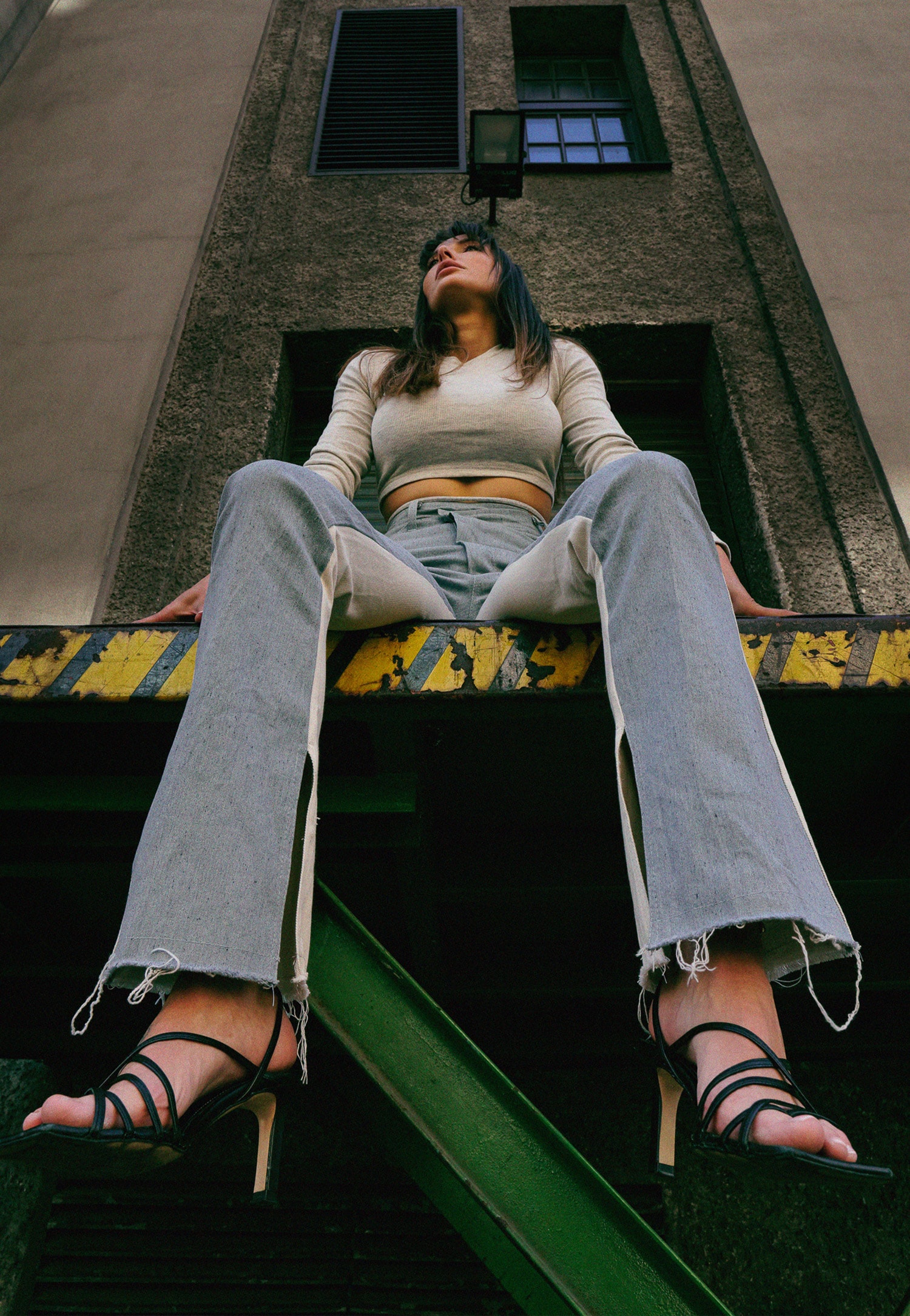 CHIARA spodnie damskie patchwork biało-niebieske