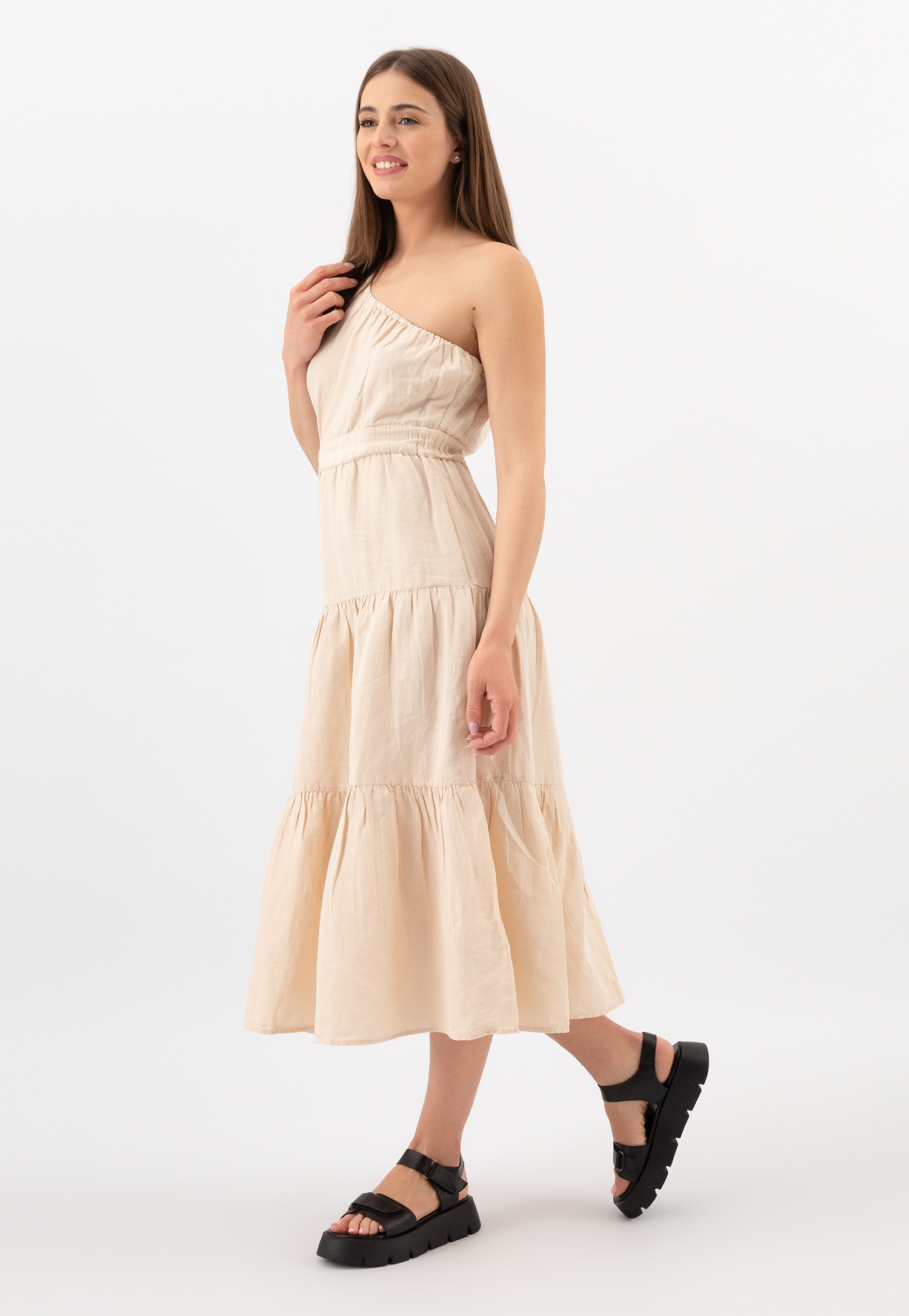 Czarne skórzane sandały damskie na platformie