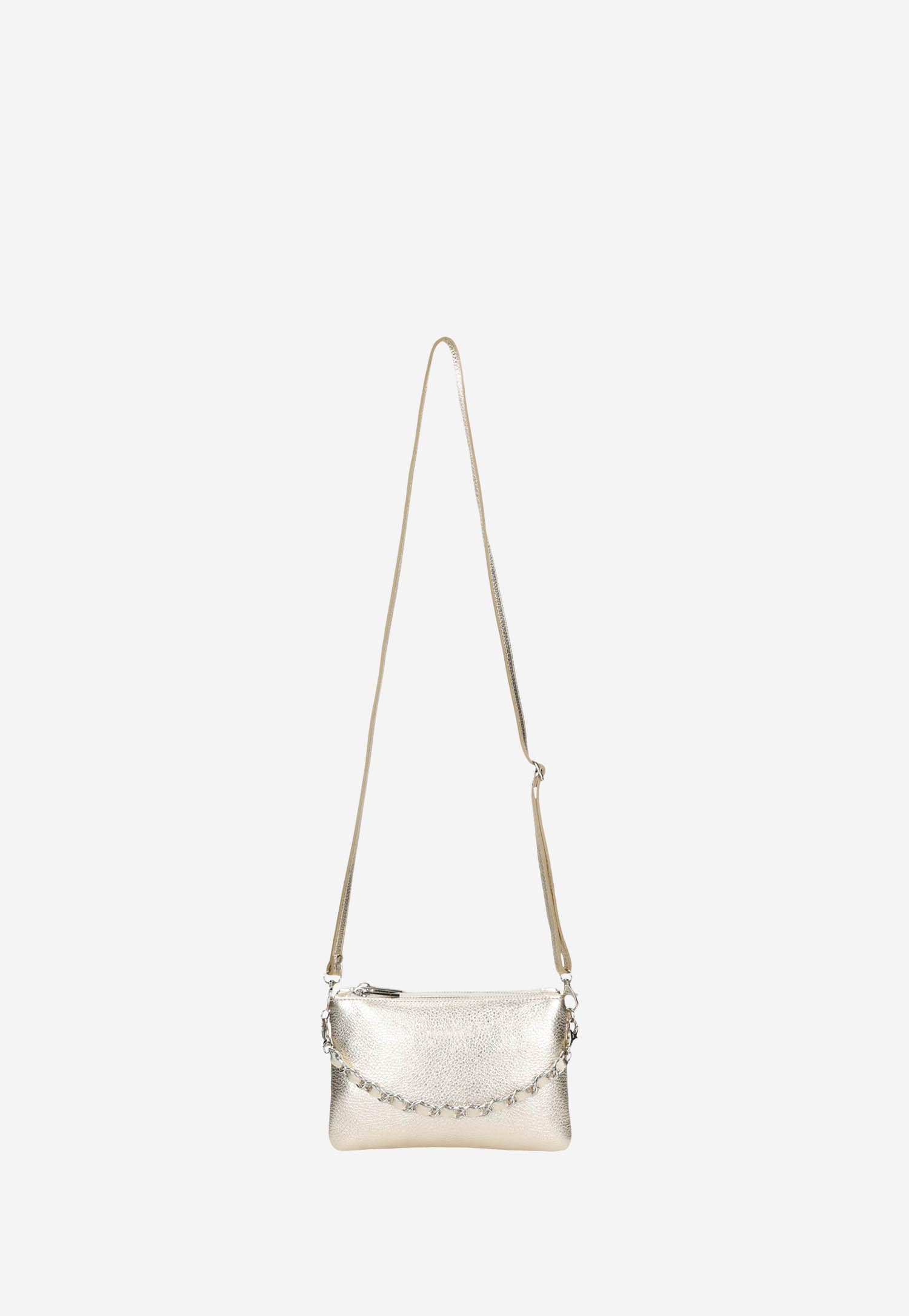 Mała złota torebka damska z ozdobnym łańcuszkiem