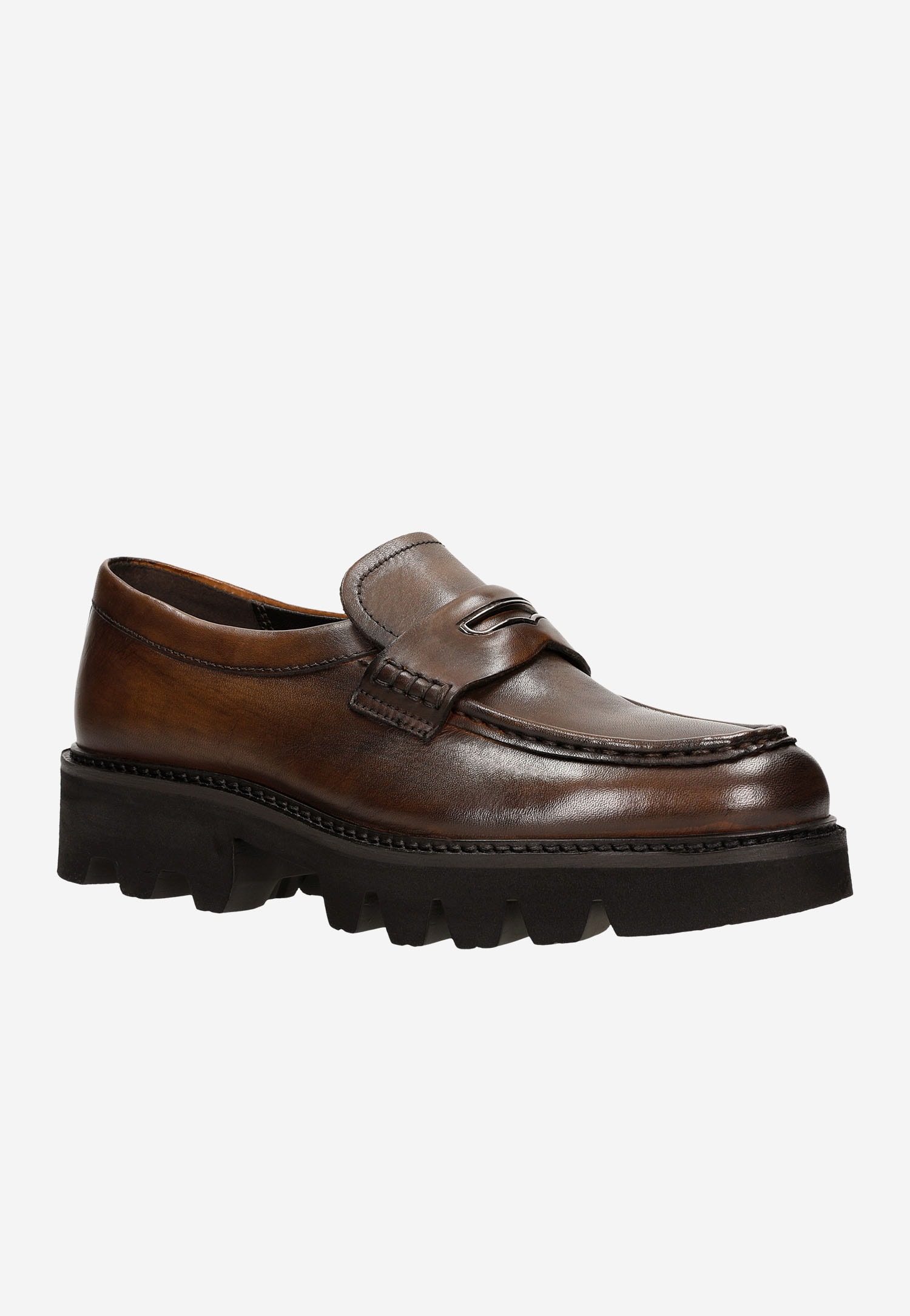 Brązowe skórzane mokasyny damskie na masywnej podeszwie