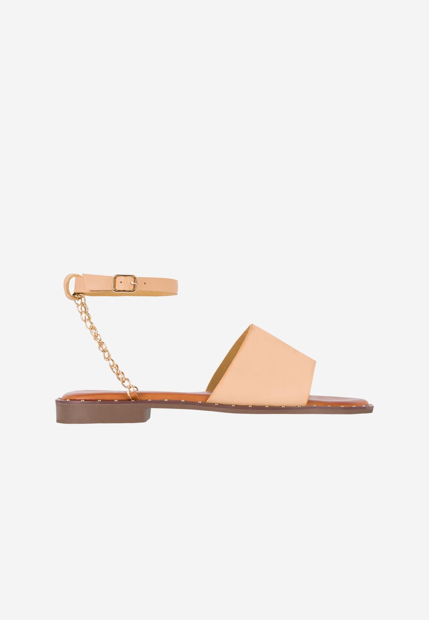 WJS beżowe sandały damskie ze złotym łańcuszkiem