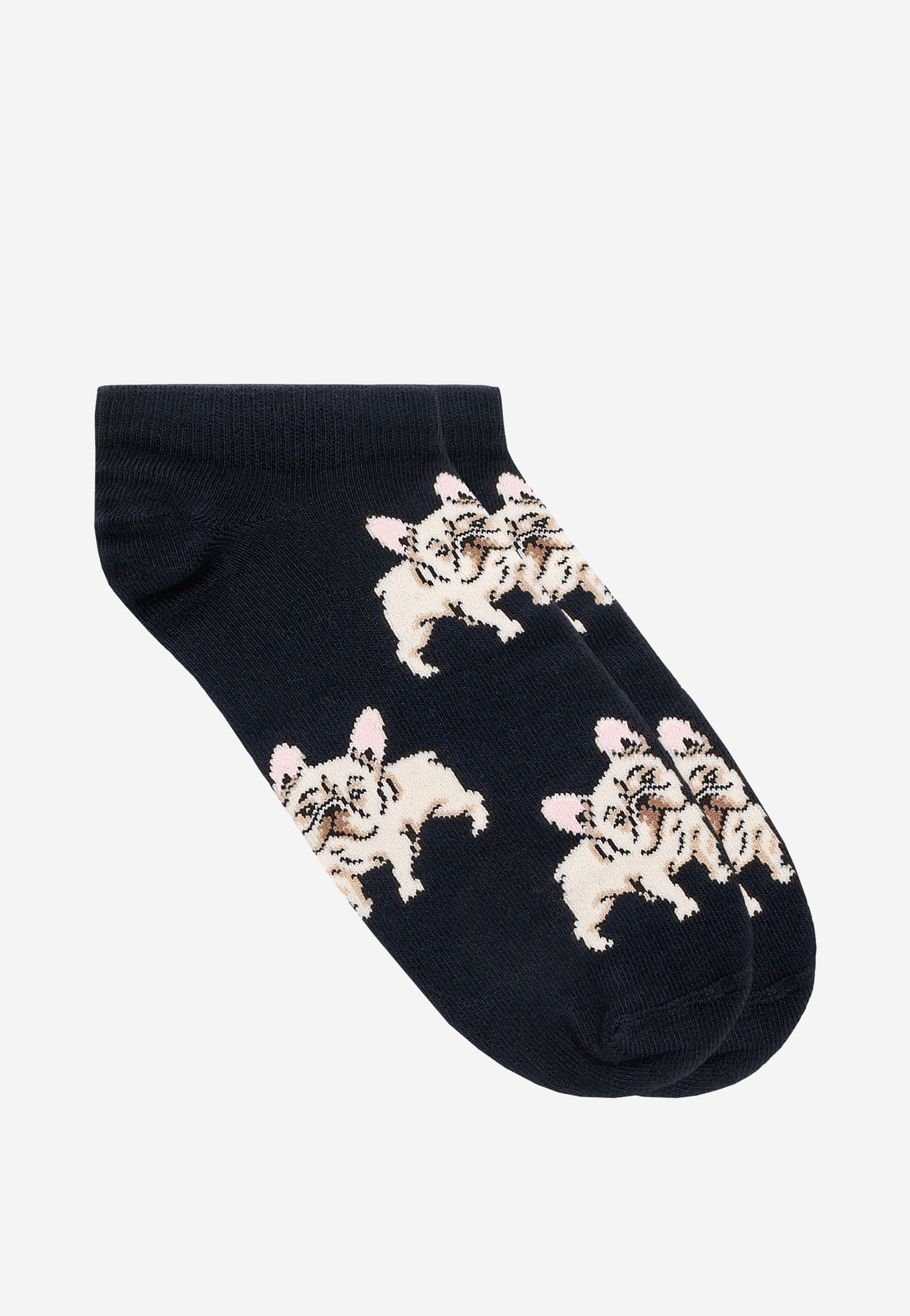 Granatowe stopki z printem w buldoga francuskiego