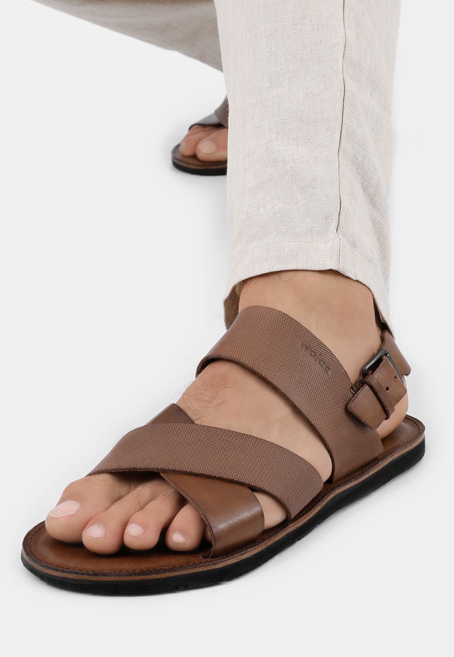 Skórzane sandały męskie w kolorze brązowym