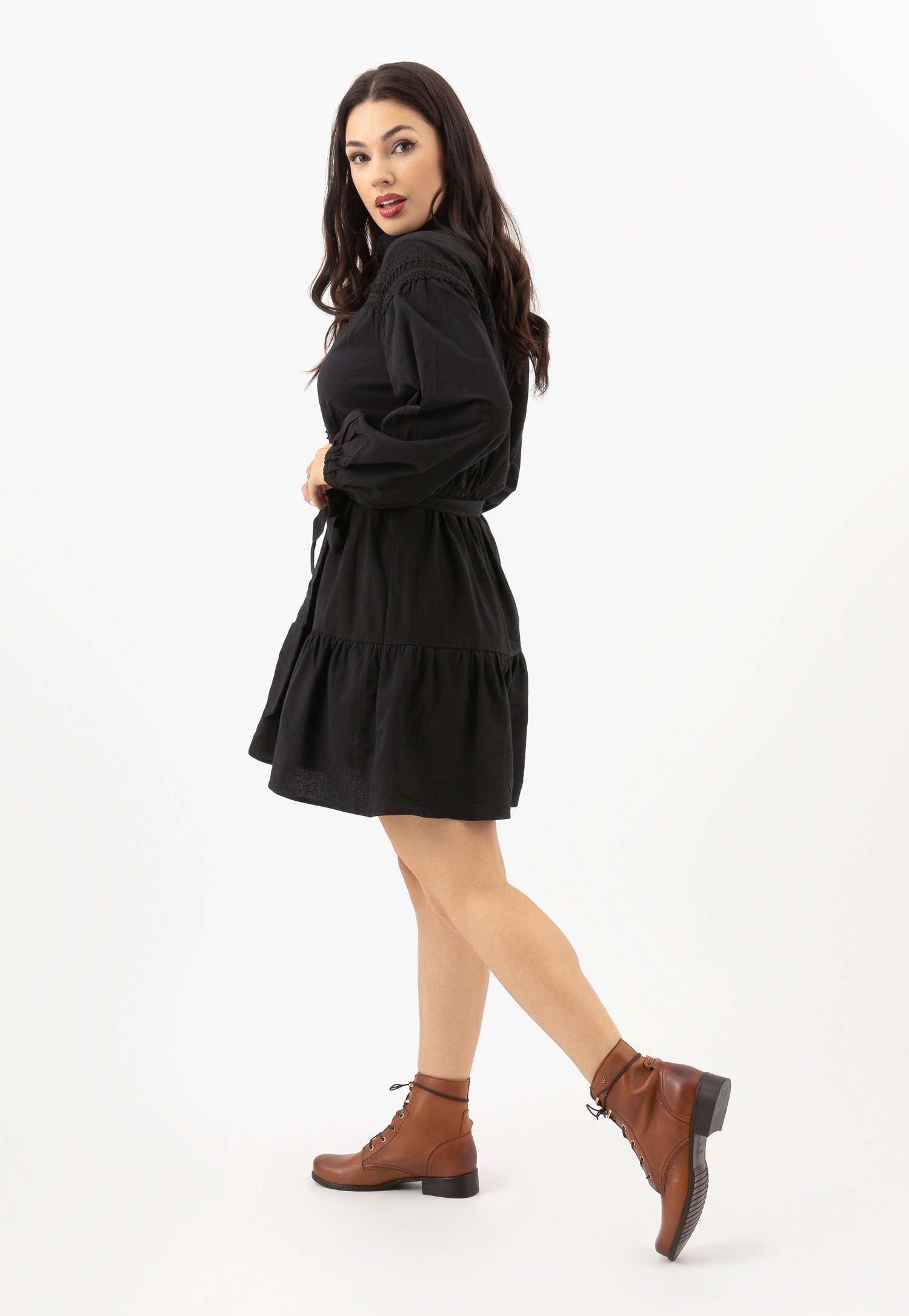 Jasnobrązowe trzewiki damskie sznurowane