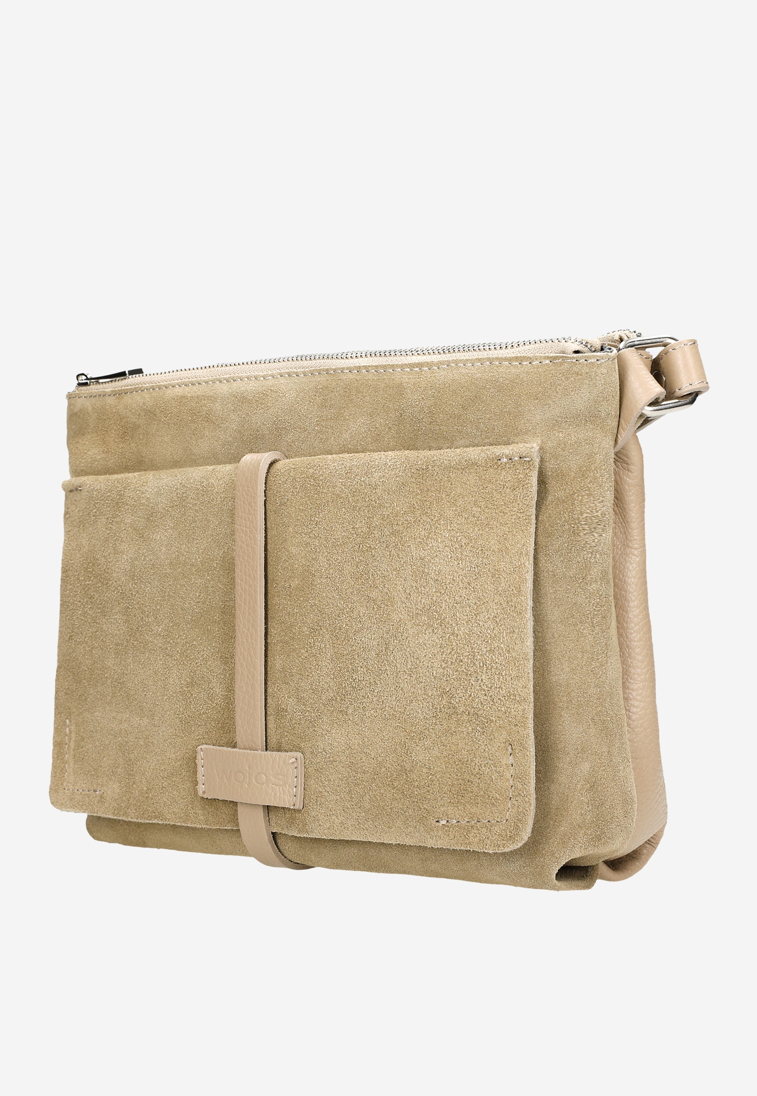 Niewielka beżowa torebka damska z łączonych skór