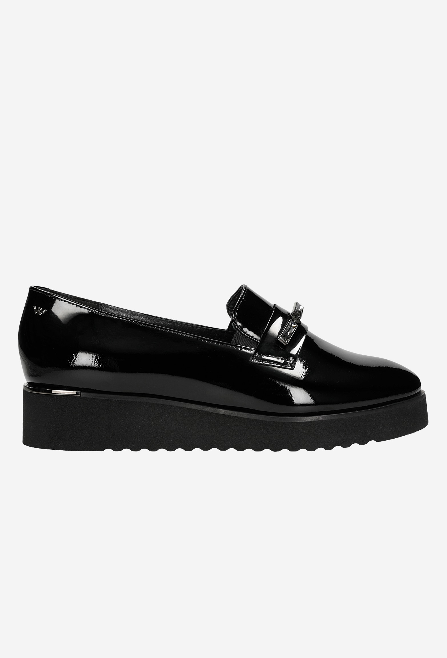 Czarne loafersy damskie ze skóry lakierowanej