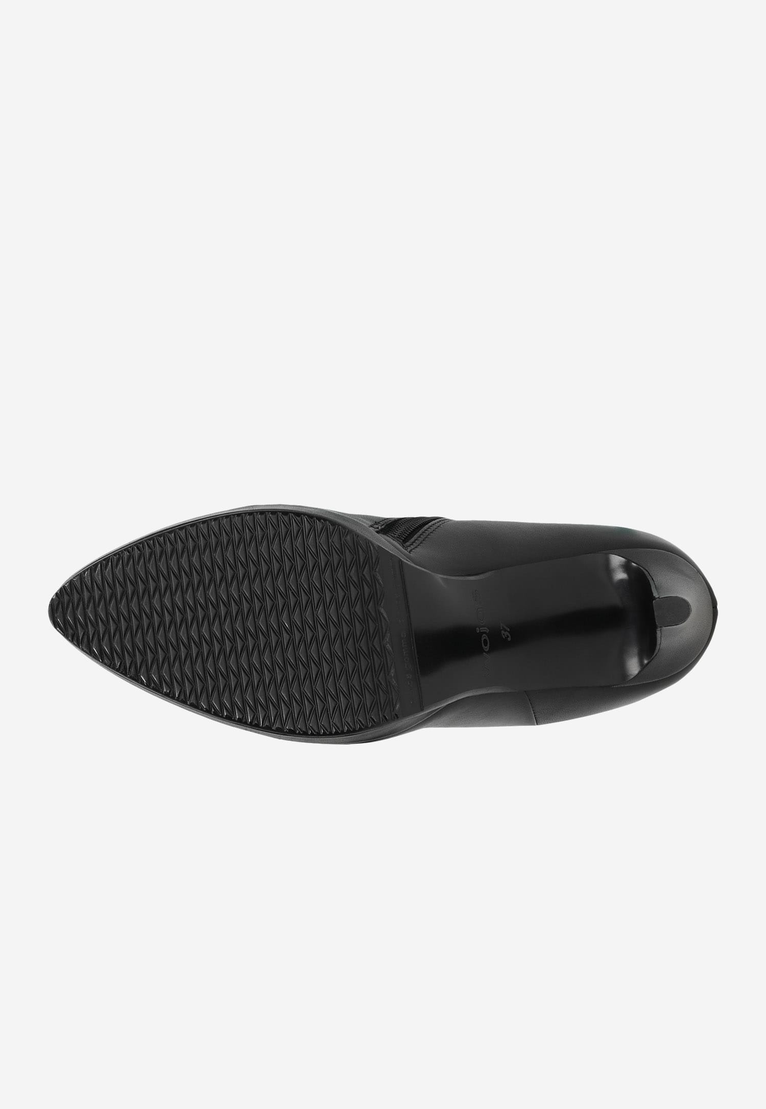 Czarne botki damskie na szpilce z ozdobnym łańcuszkiem