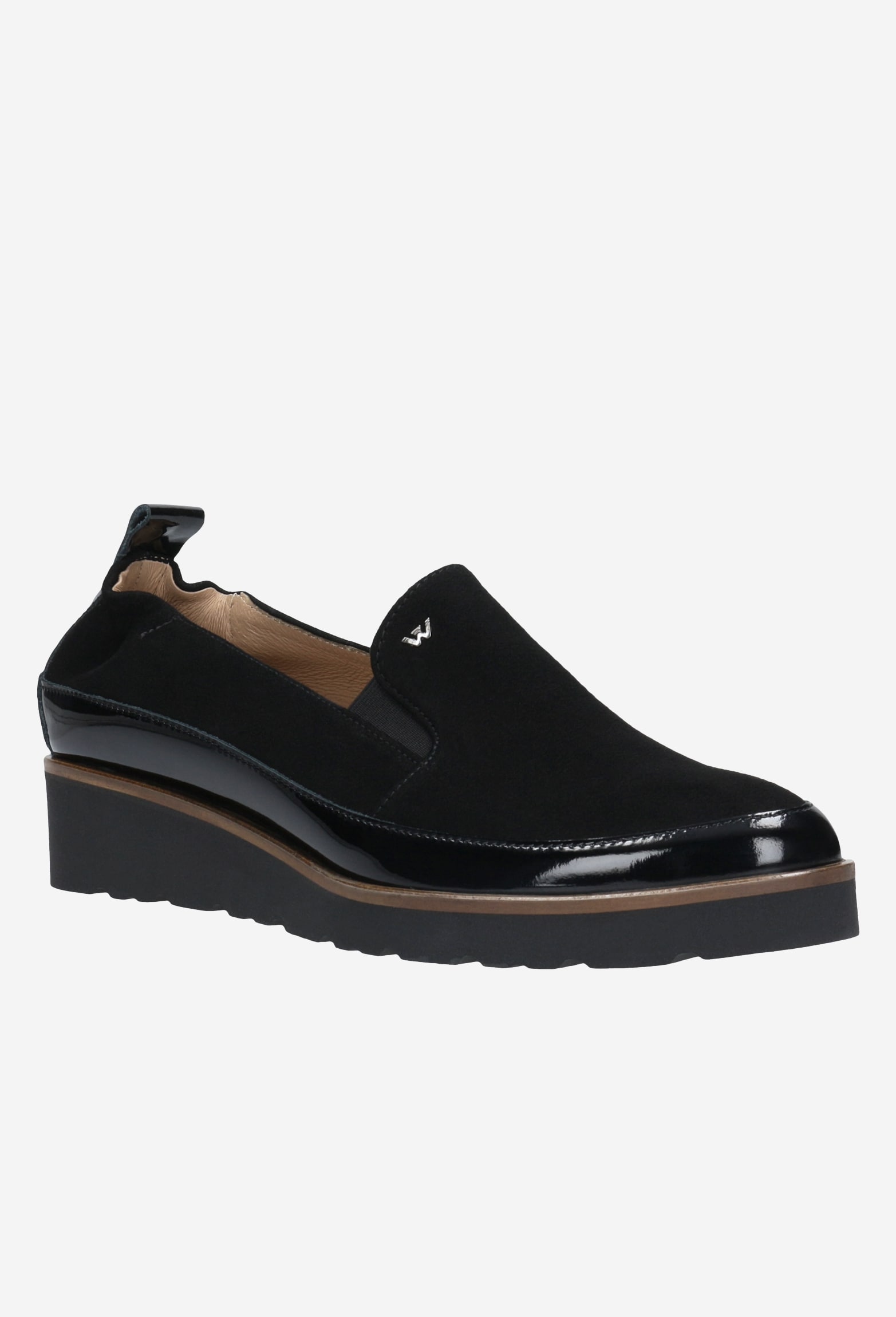 Czarne wsuwane półbuty damskie z łączonych skór