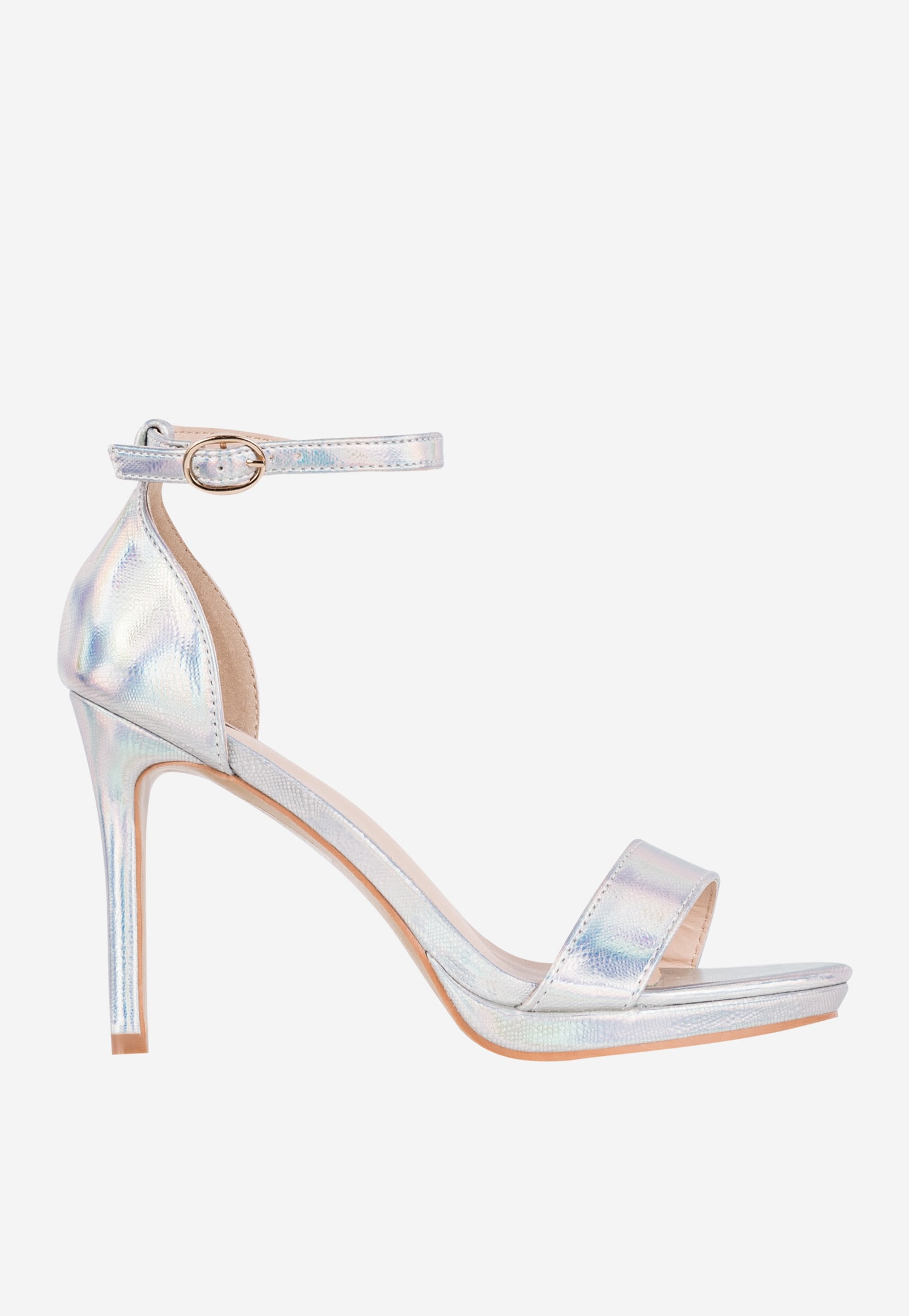 WJS srebrne holograficzne sandały damskie na słupku