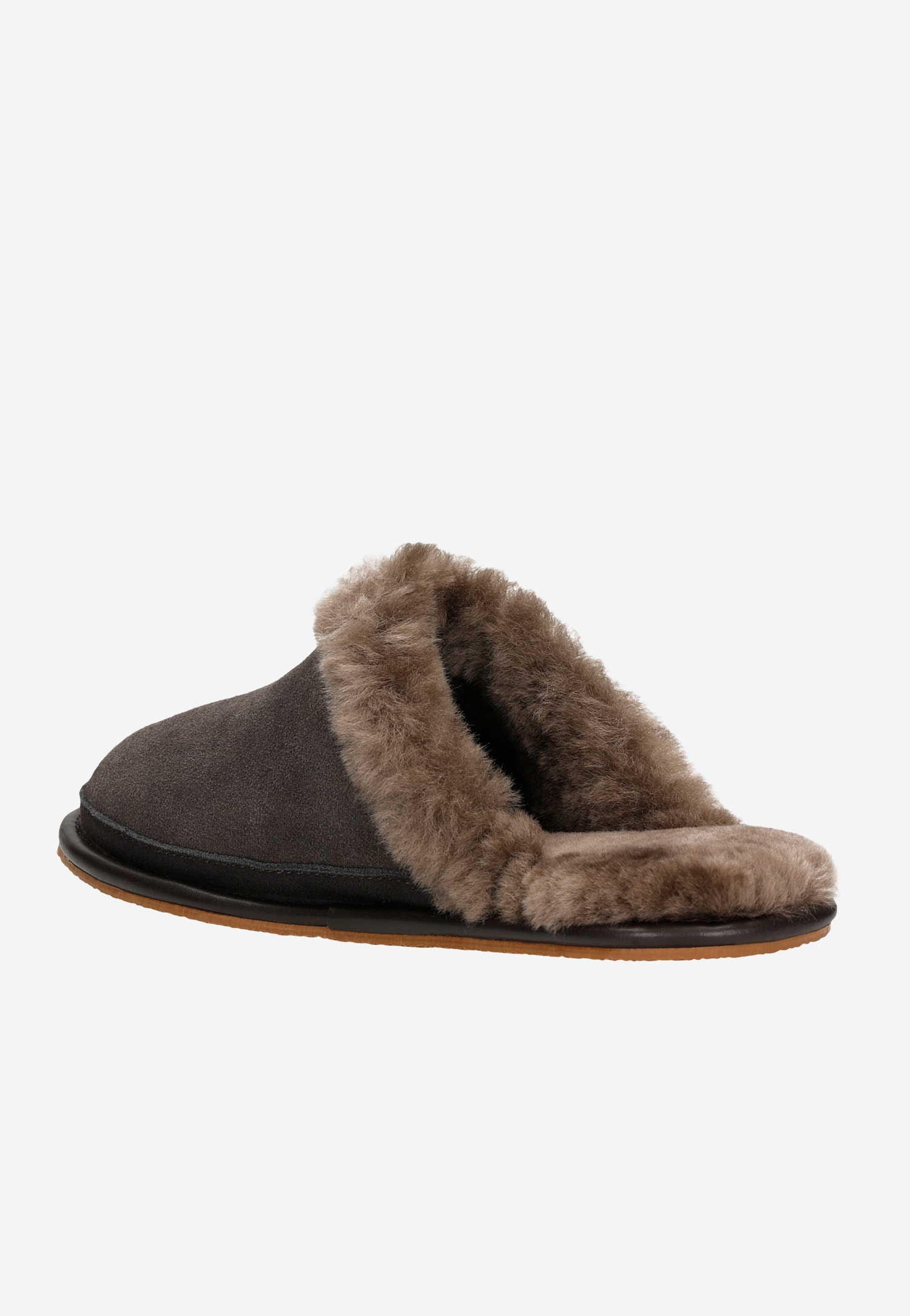 RELAKS brązowe skórzane kapcie z futerkiem