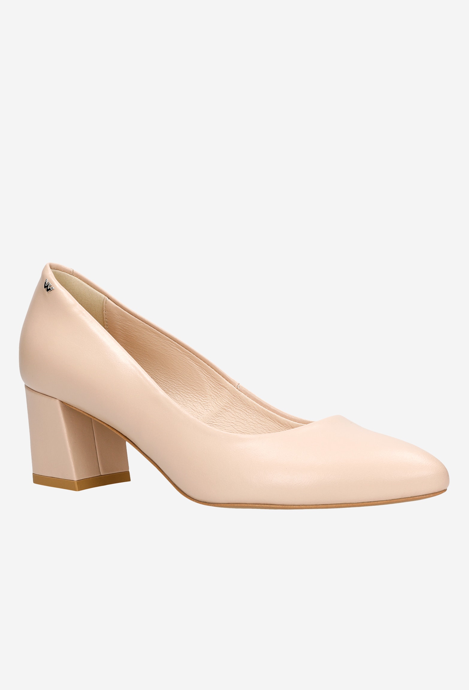 Beżowe lakierowane czółenka damskie na obcasie