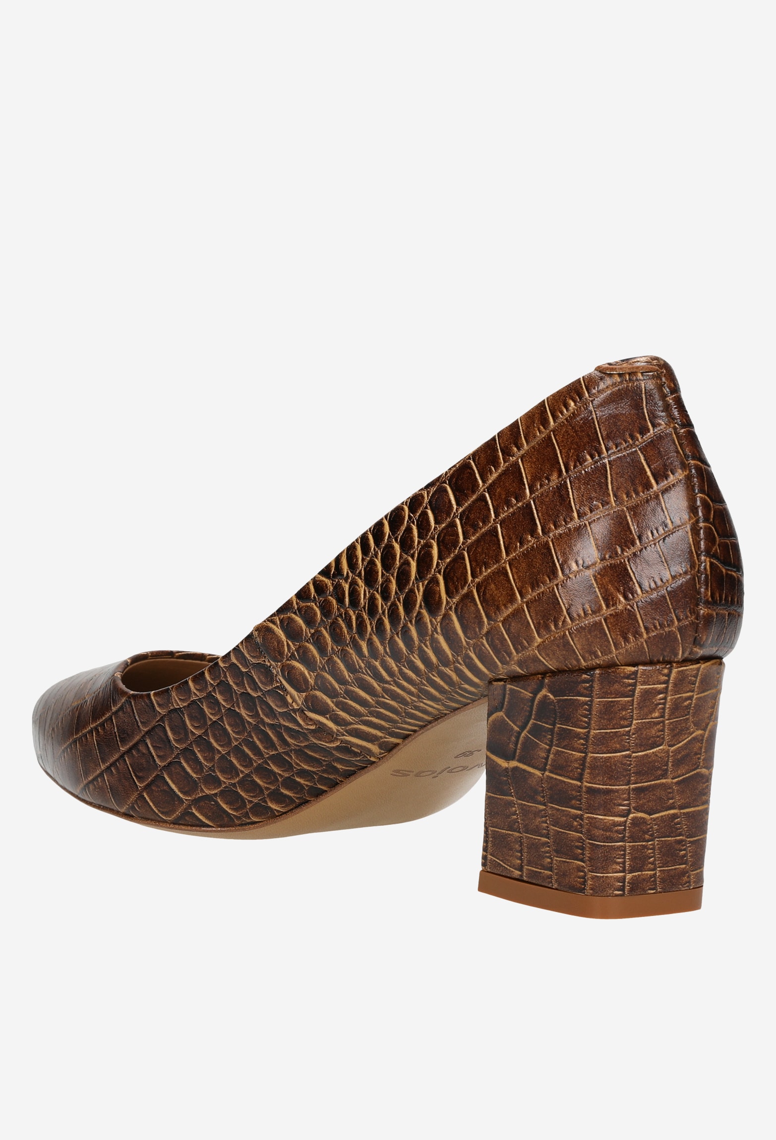 Beżowe lakierowane czółenka damskie na obcasie