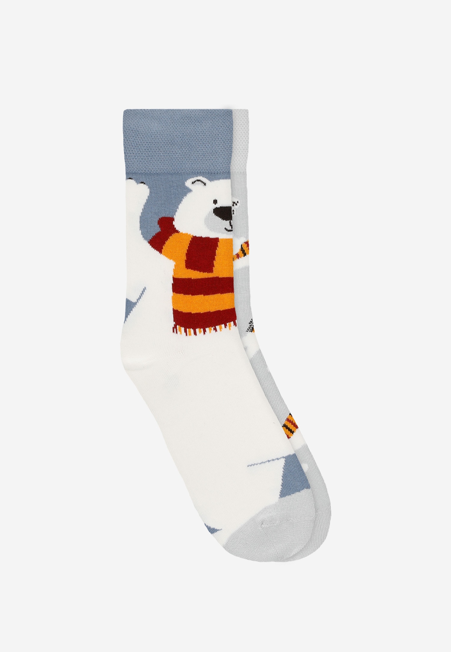 Niebiesko-żółte skarpety w pingwiny