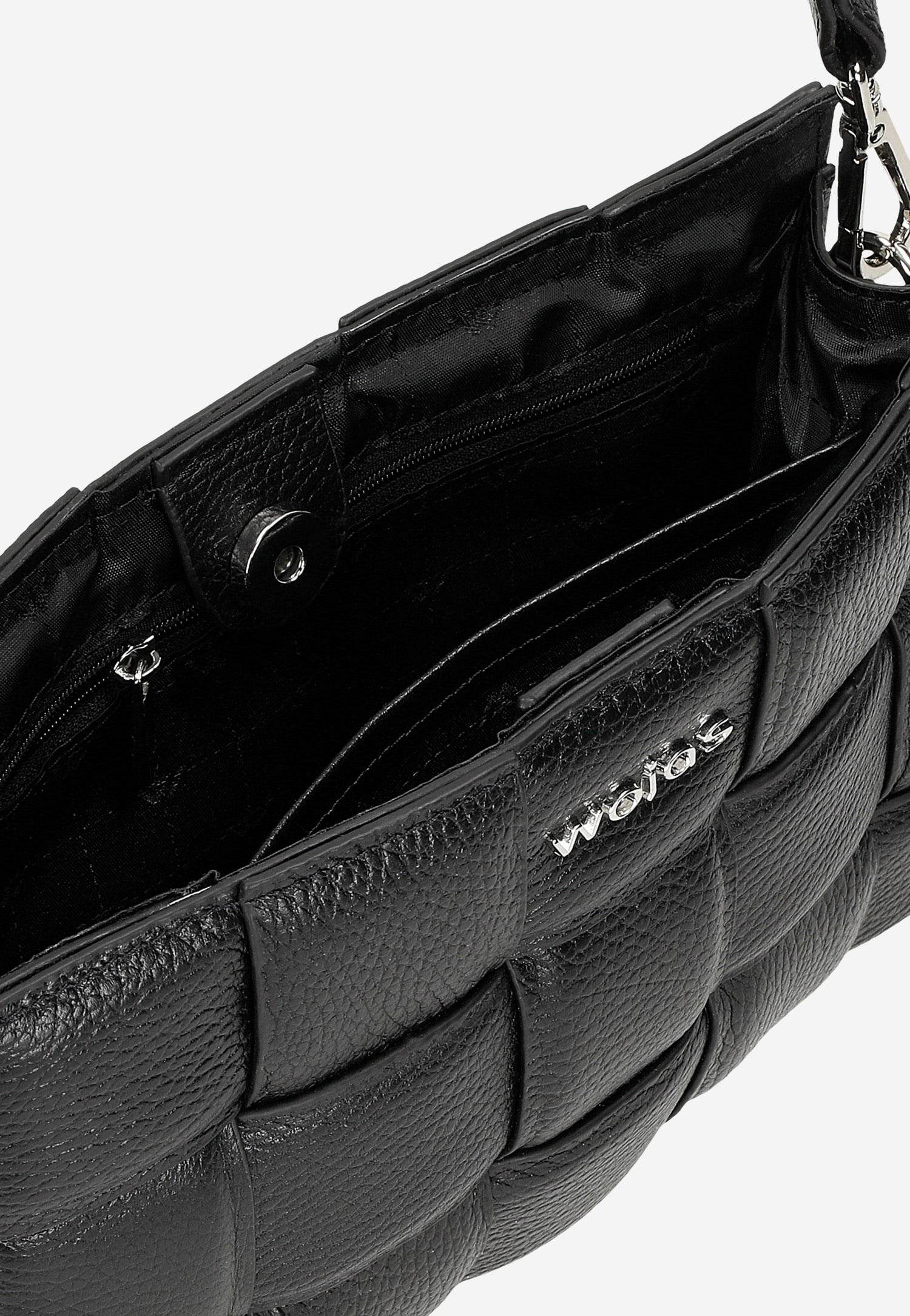 Beżowa torebka damska ze skóry licowej o plecionej strukturze