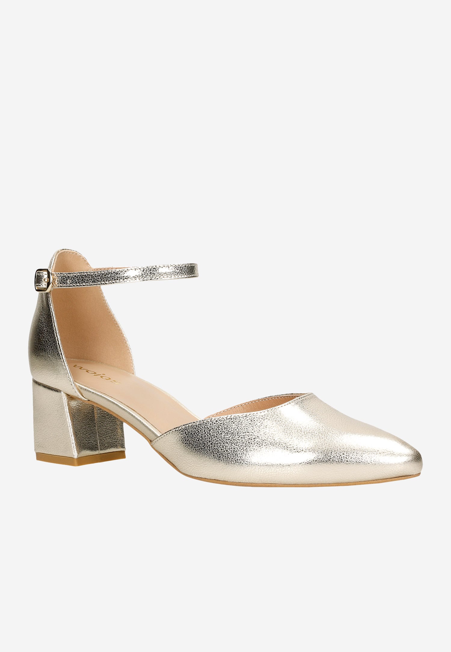 Złote czółenka damskie na niskim słupku