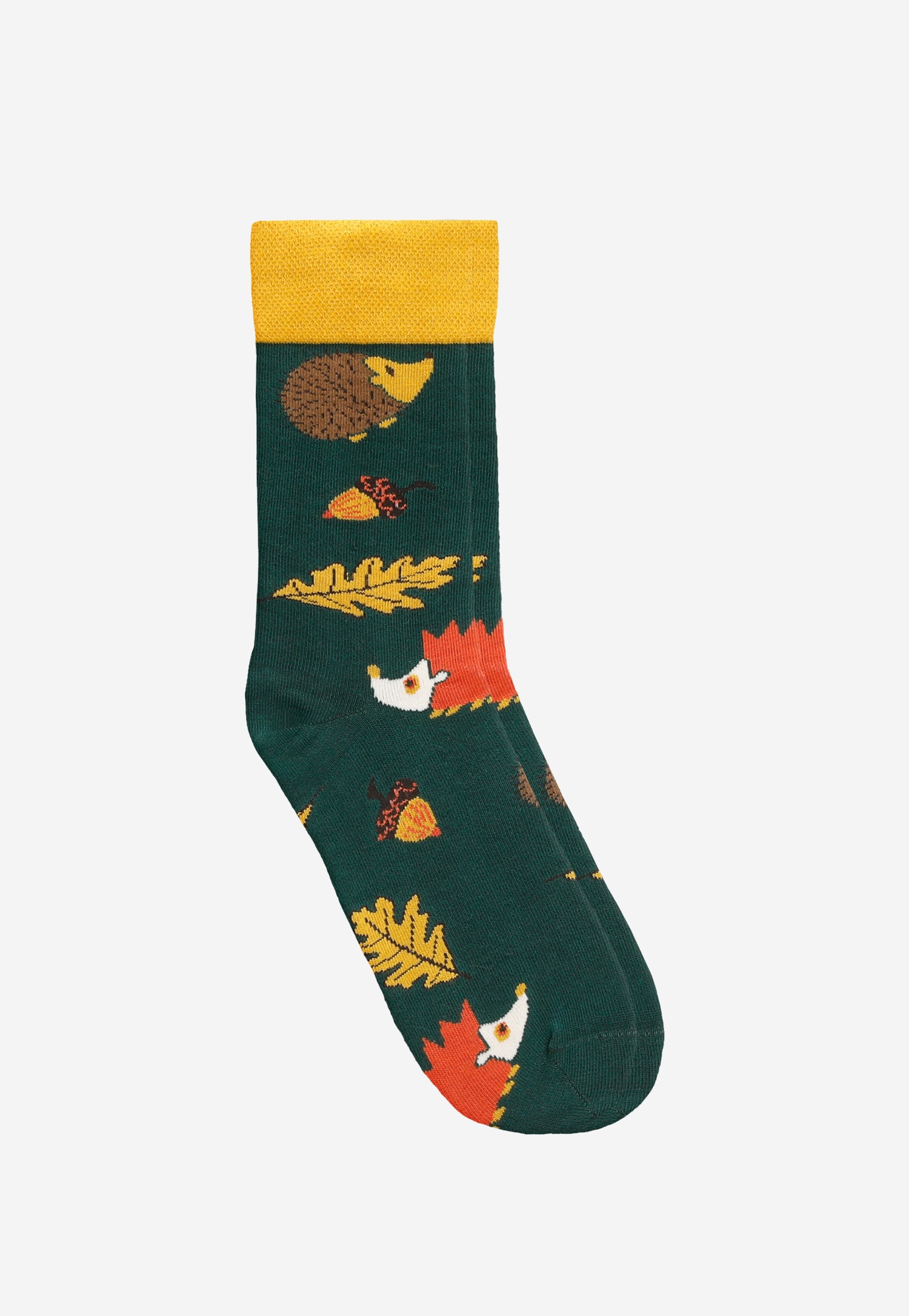 Zielono-żółte skarpety w jesienny motyw