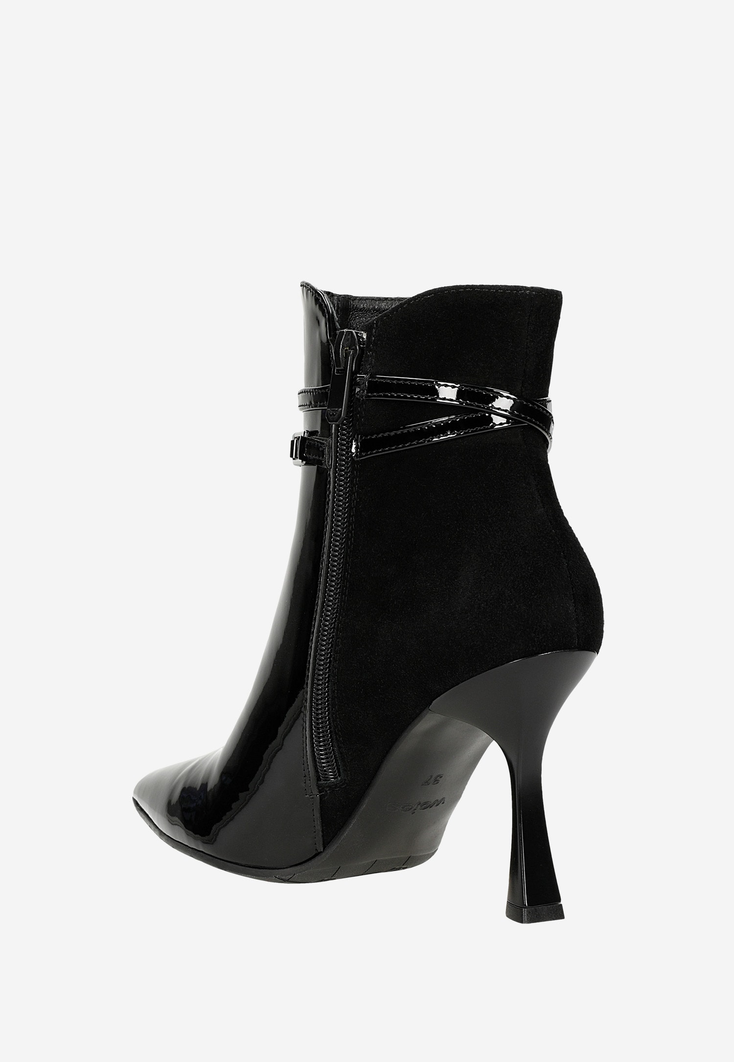 Czarne eleganckie botki damskie z łańcuchem wokół kostki