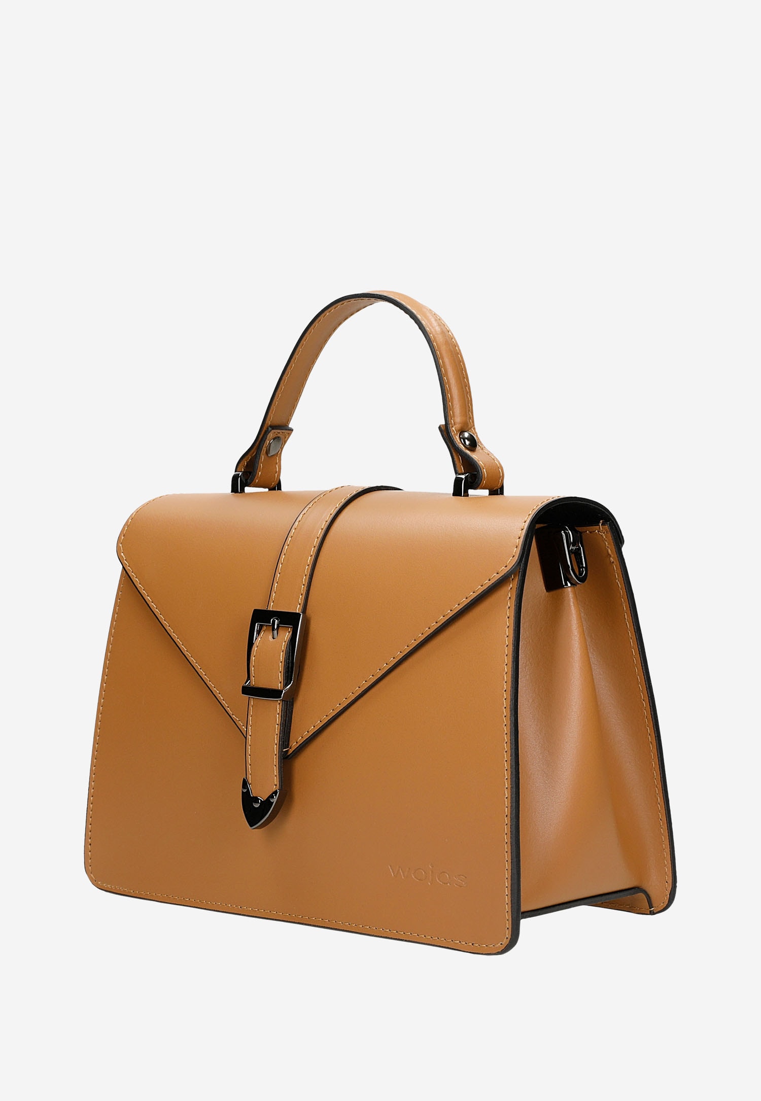 Jasnobrązowa torebka damska kuferek z gładkiej skóry licowej