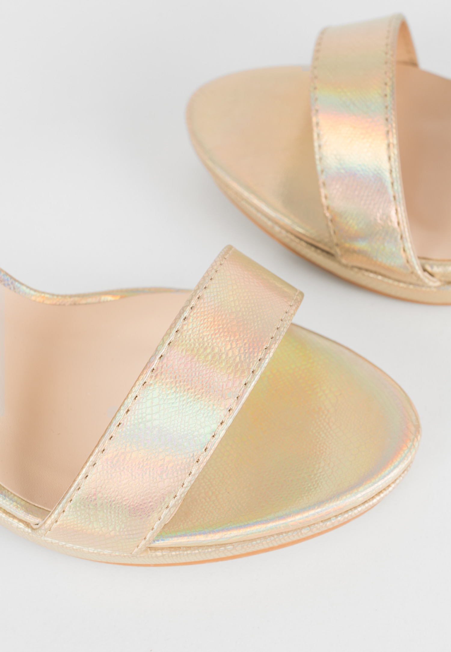 WJS srebrne holograficzne sandały damskie na słupku