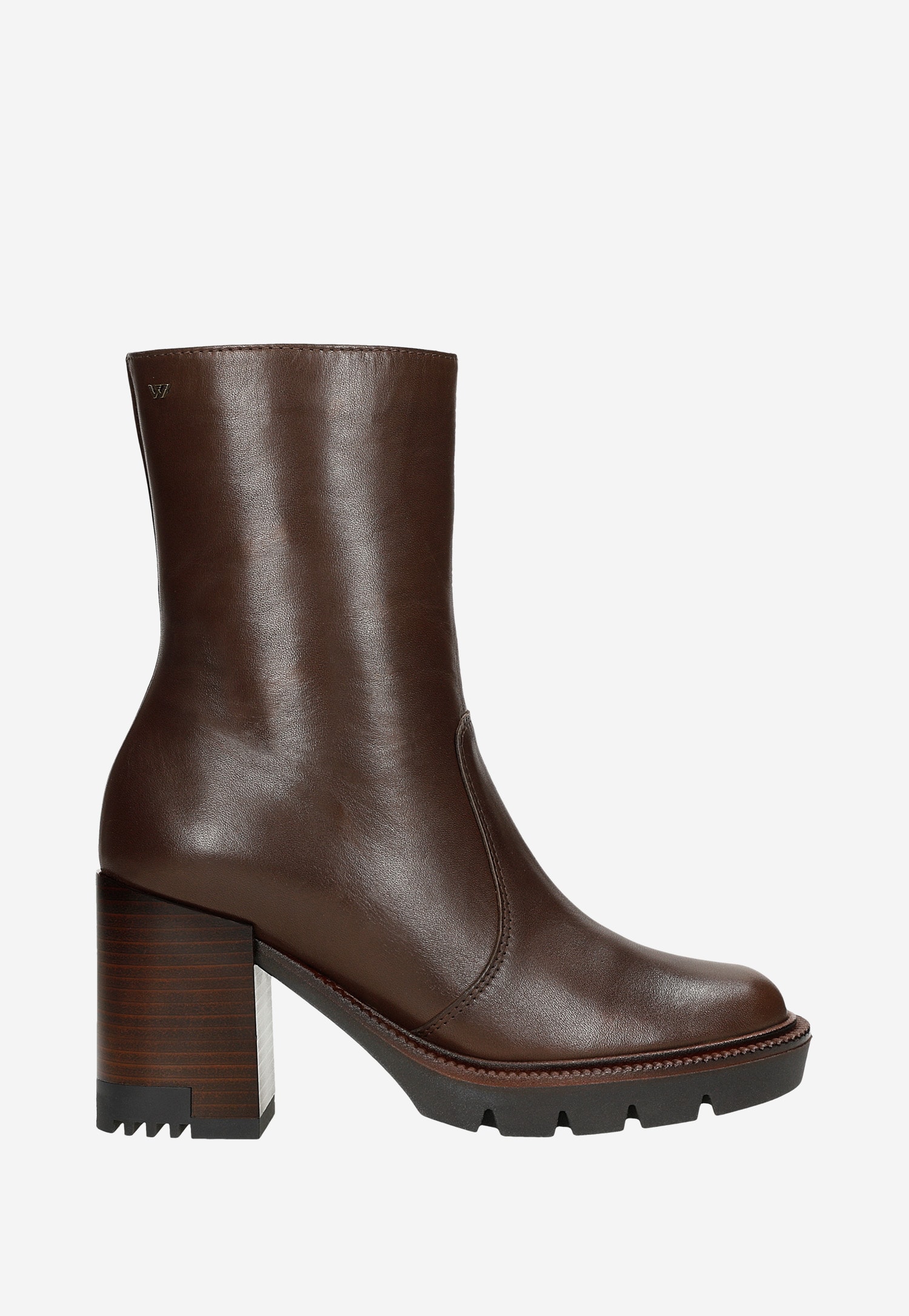 Czarne botki damskie na brązowym obcasie