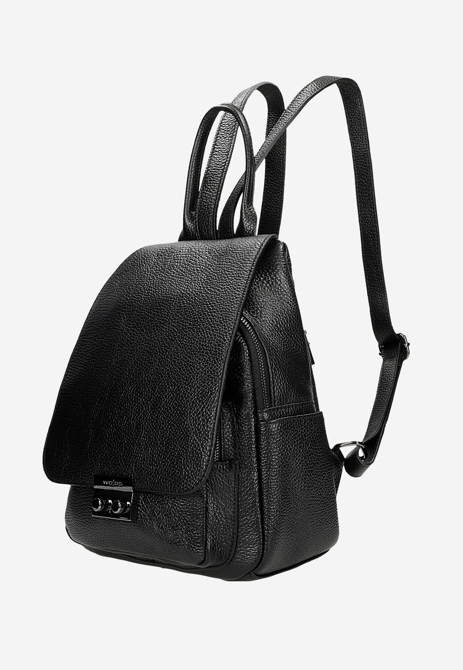 Czarny plecak damski z ciemnymi metalowymi elementami