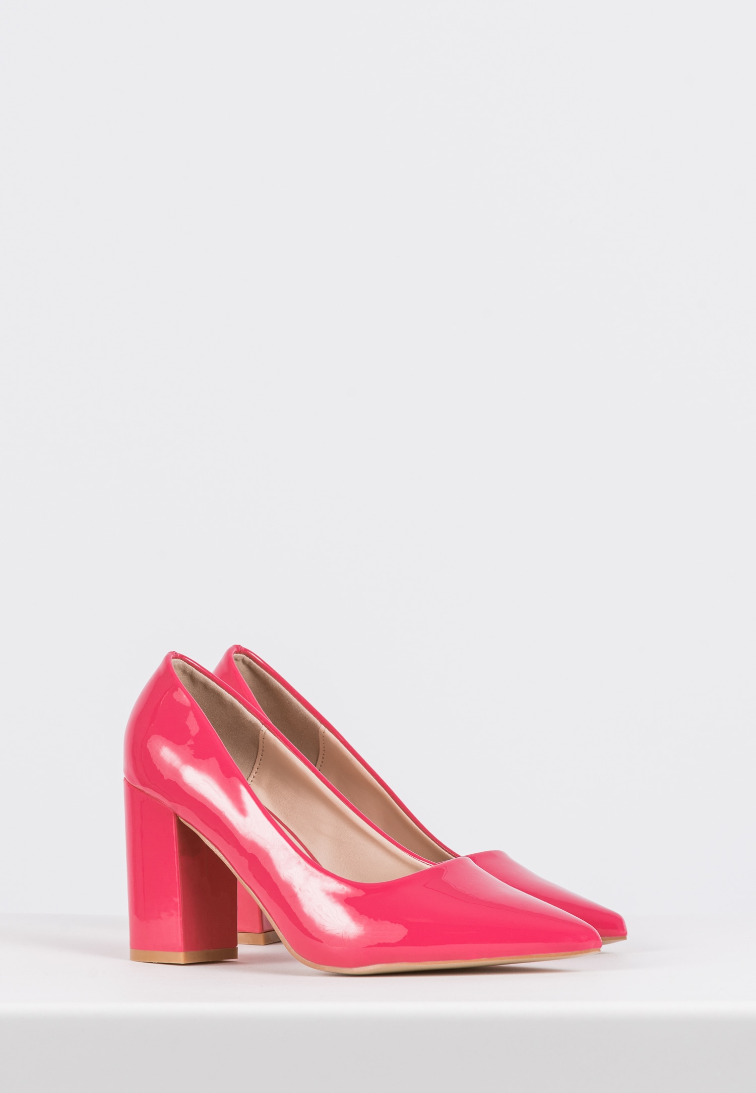 WJS neonowe różowe czółenka damskie z noskiem w szpic