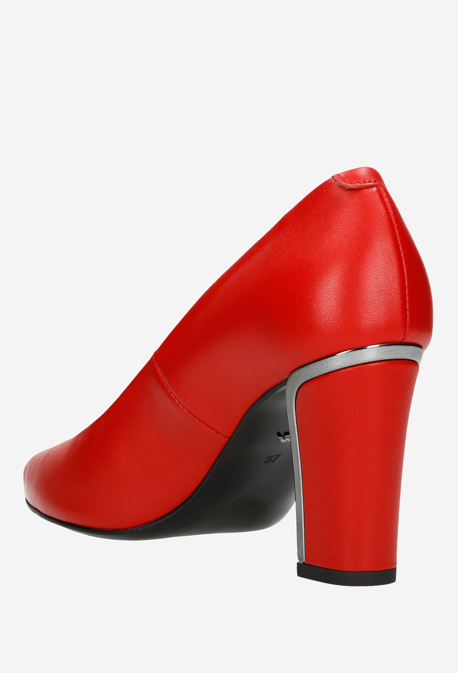 Czerwone czółenka damskie ze skóry licowej na ozdobnym obcasie