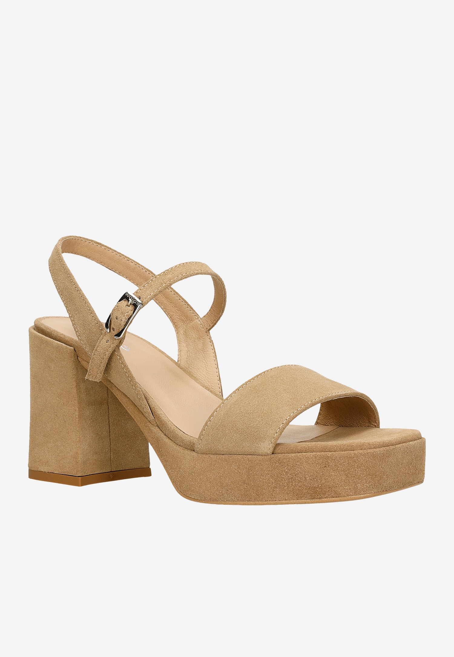 Beżowe sandały damskie z odkrytą piętą na szerokim słupku