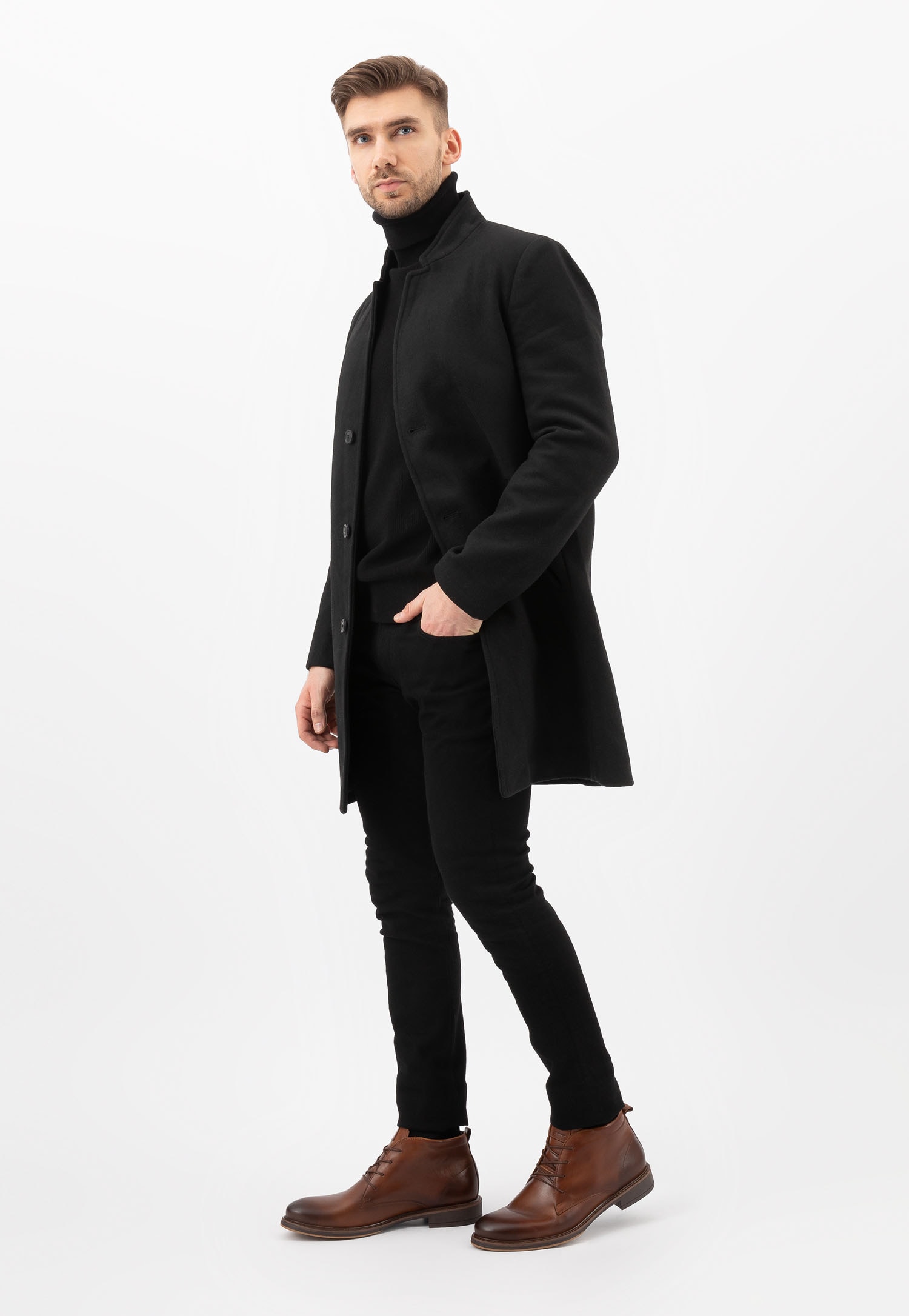 Czarne męskie trzewiki w stylu miejskim ze skóry licowej