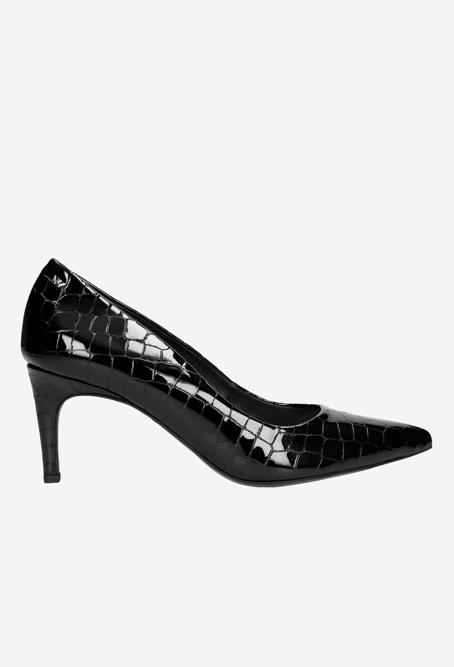 Czarne lakierowane czółenka damskie z tłoczeniem