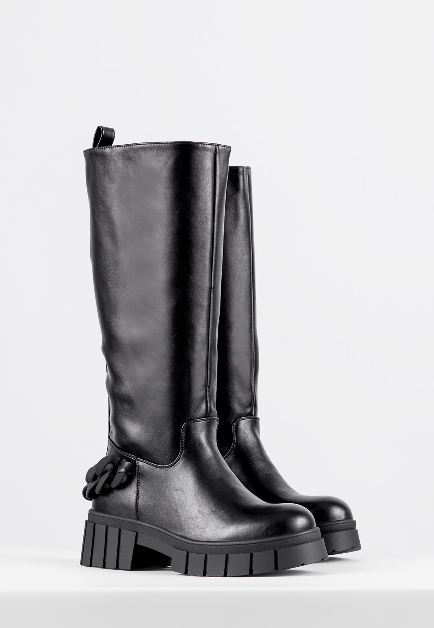 WJS jasnobrązowe kozaki damskie z ozdobnym łańcuchem