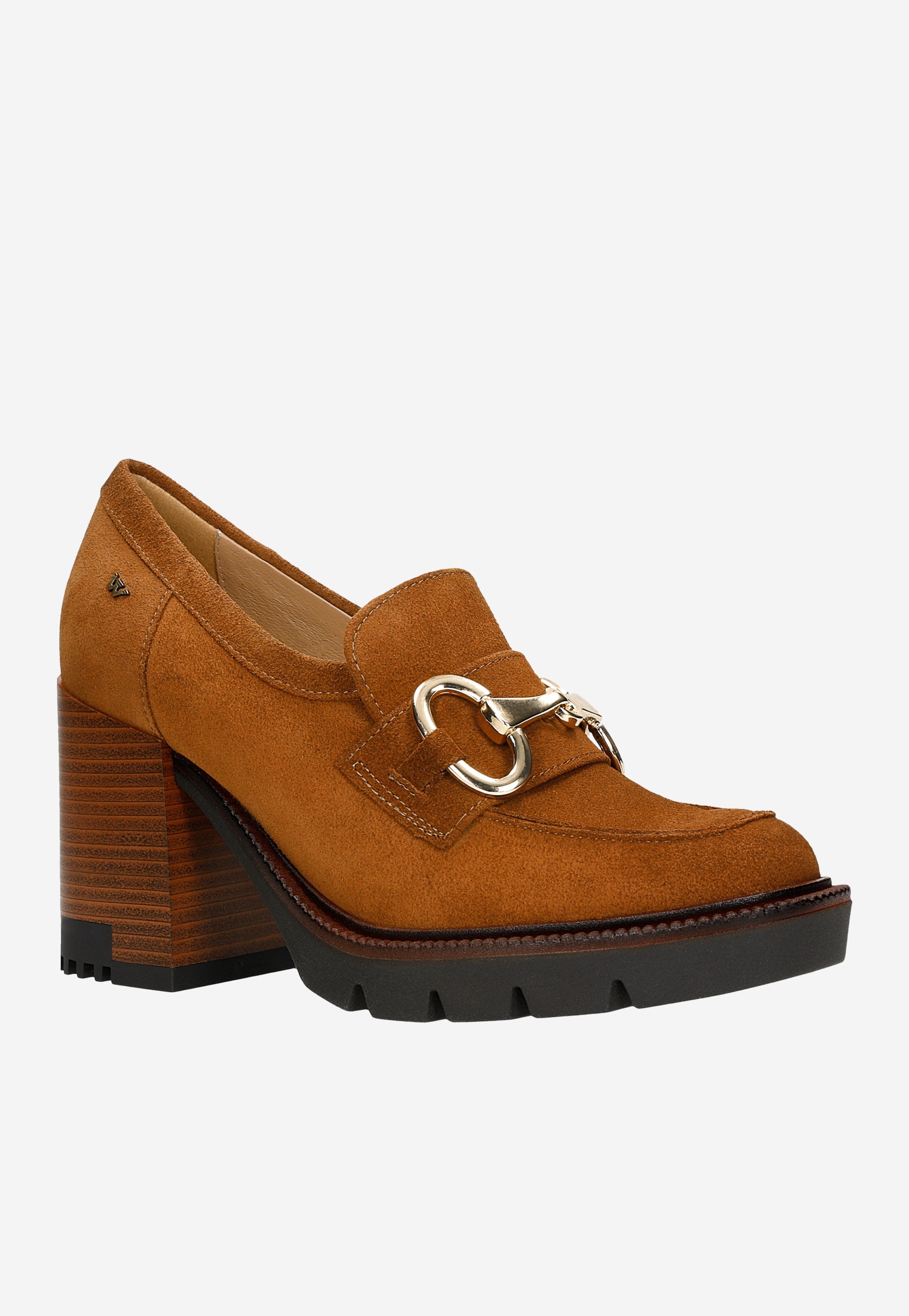 Jasnobrązowe mokasyny damskie w stylu miejskim na obcasie