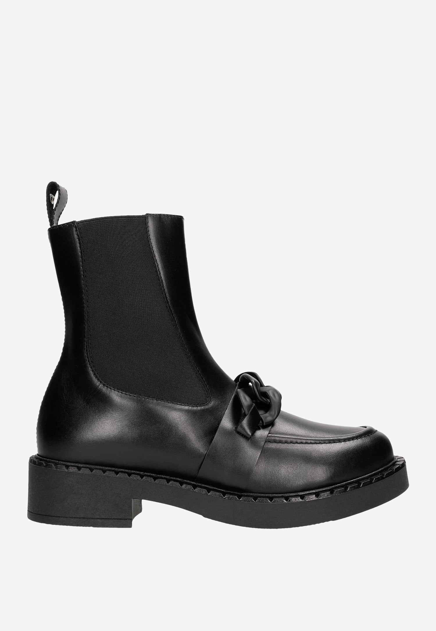 Czarne botki damskie z ozdobami charakterystycznymi dla mokasynów